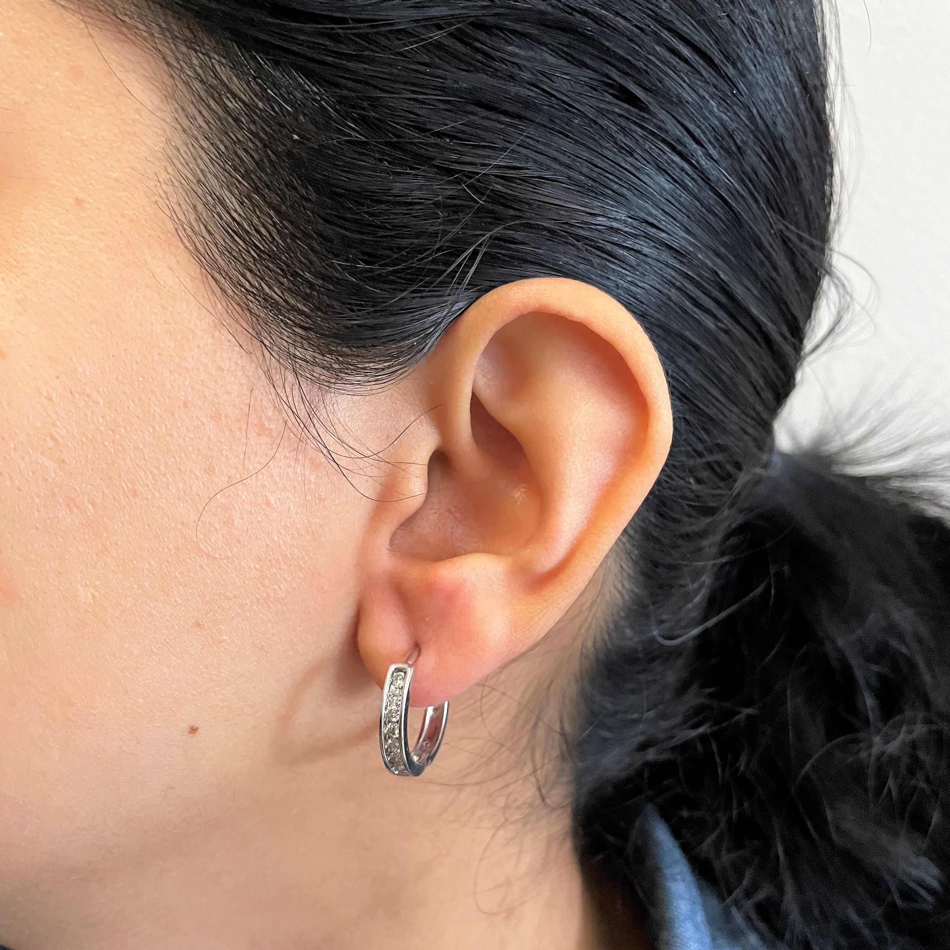 Channel Set Diamond Huggie Earrings | 0.49ctw |