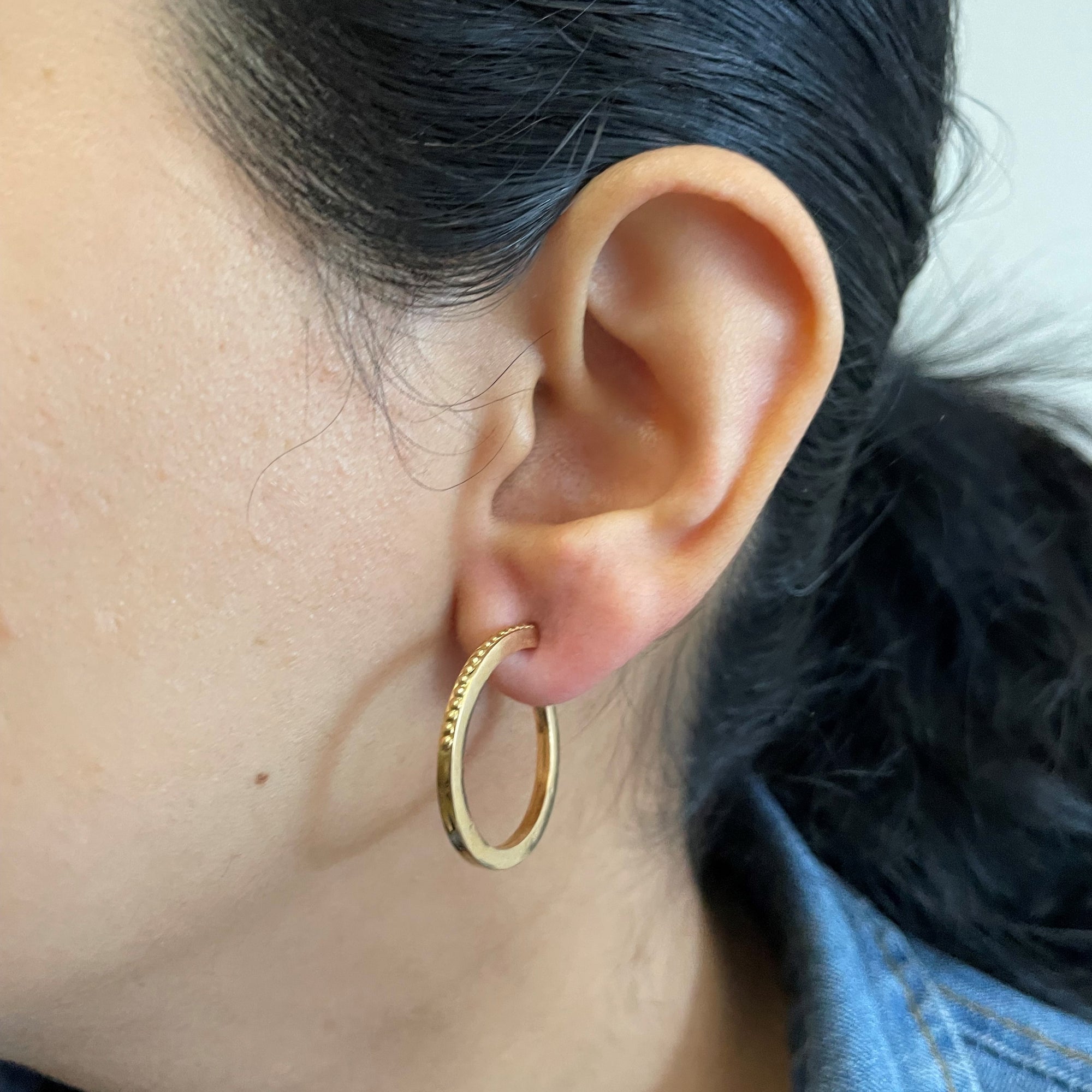 Bead Detailed Gold Hoop Earrings |