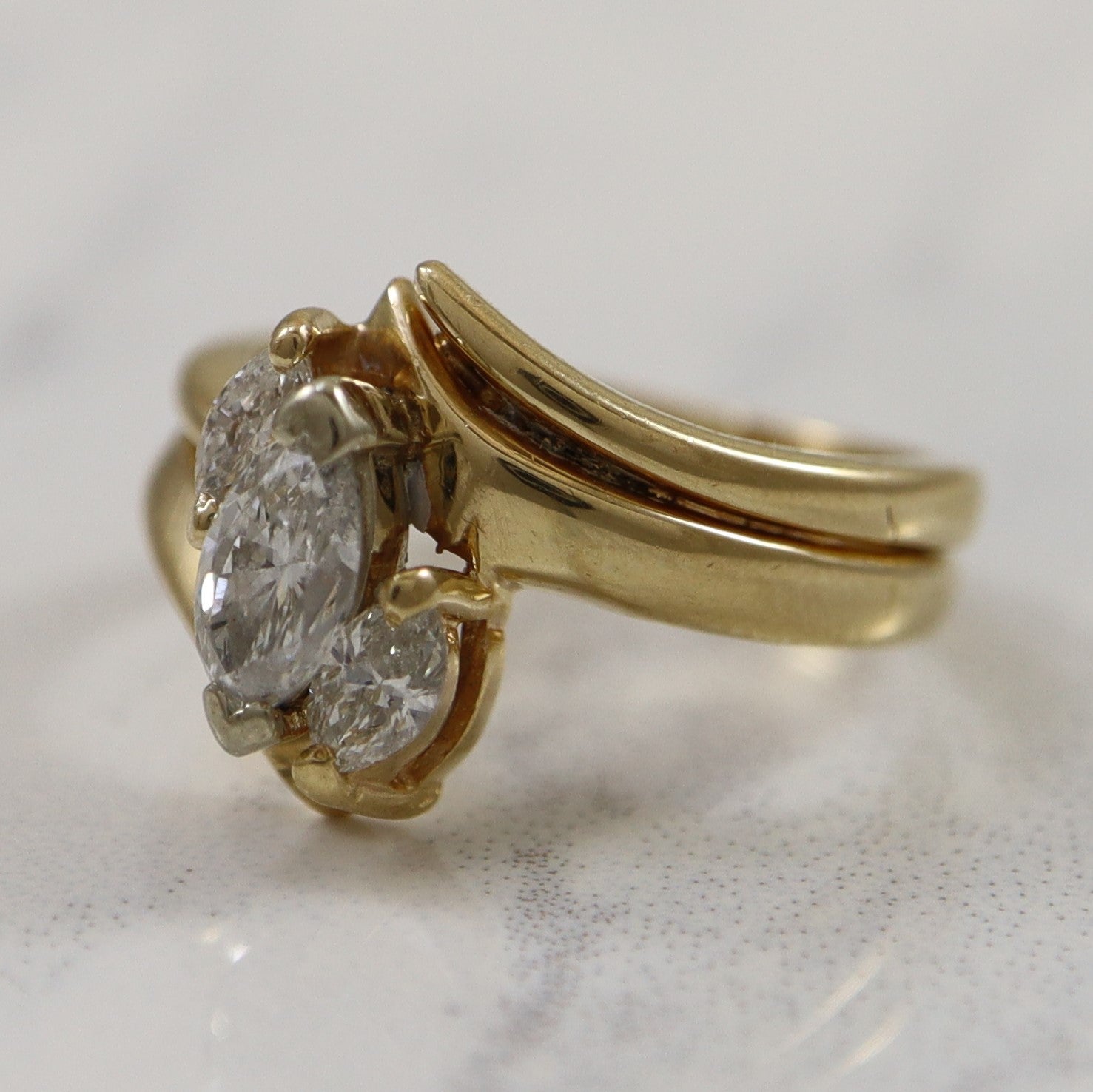 Marquise Three Stone Diamond Bypass Soldered Set | 0.47ctw | SZ 3.25 |