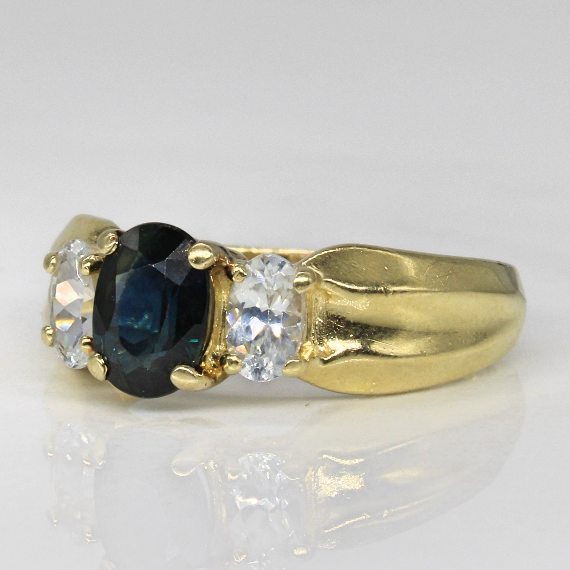 Three Stone Blue & White Sapphire Ring | 1.55ctw | SZ 7 |