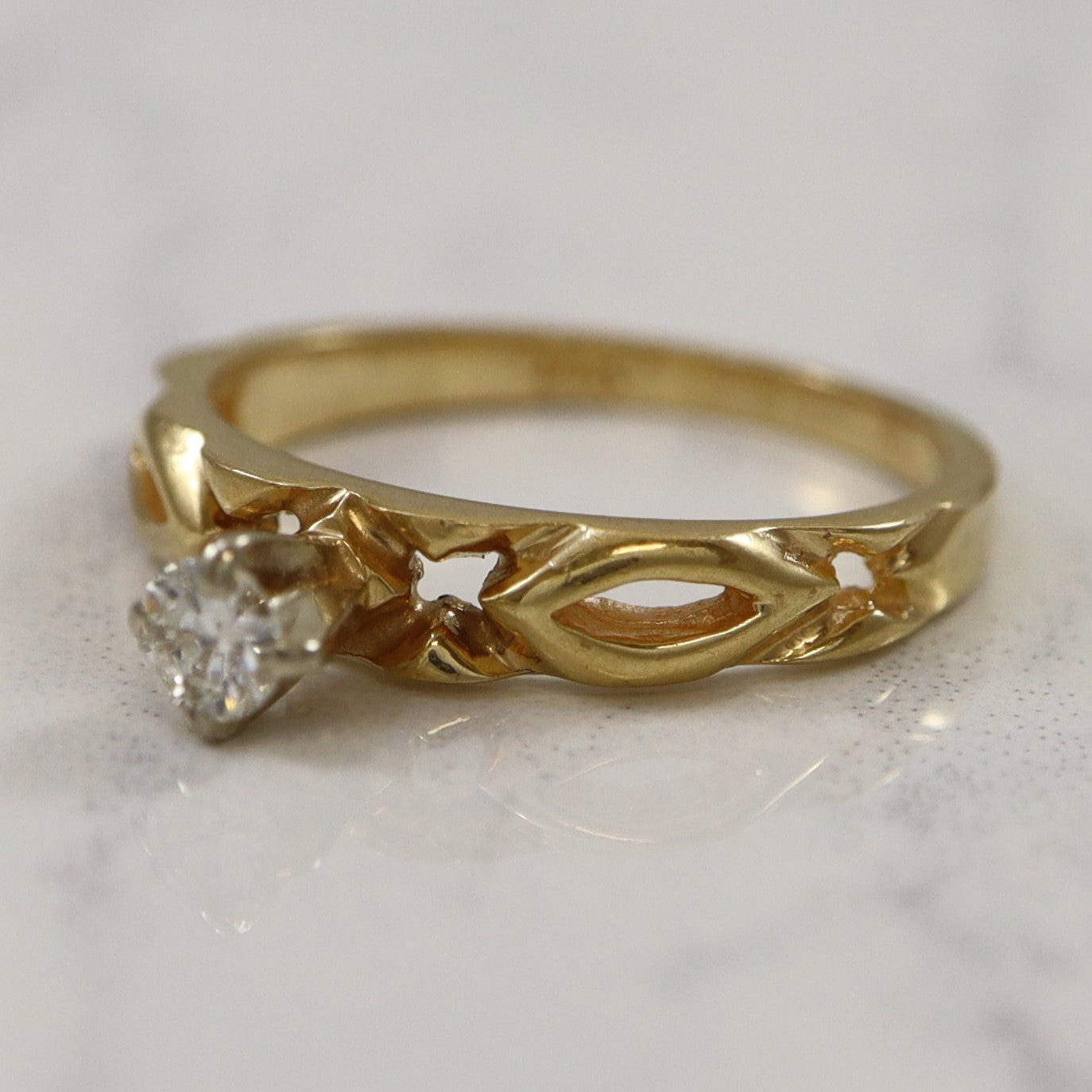 Solitaire Diamond Open Work Ring | 0.13ct | SZ 5.5 |