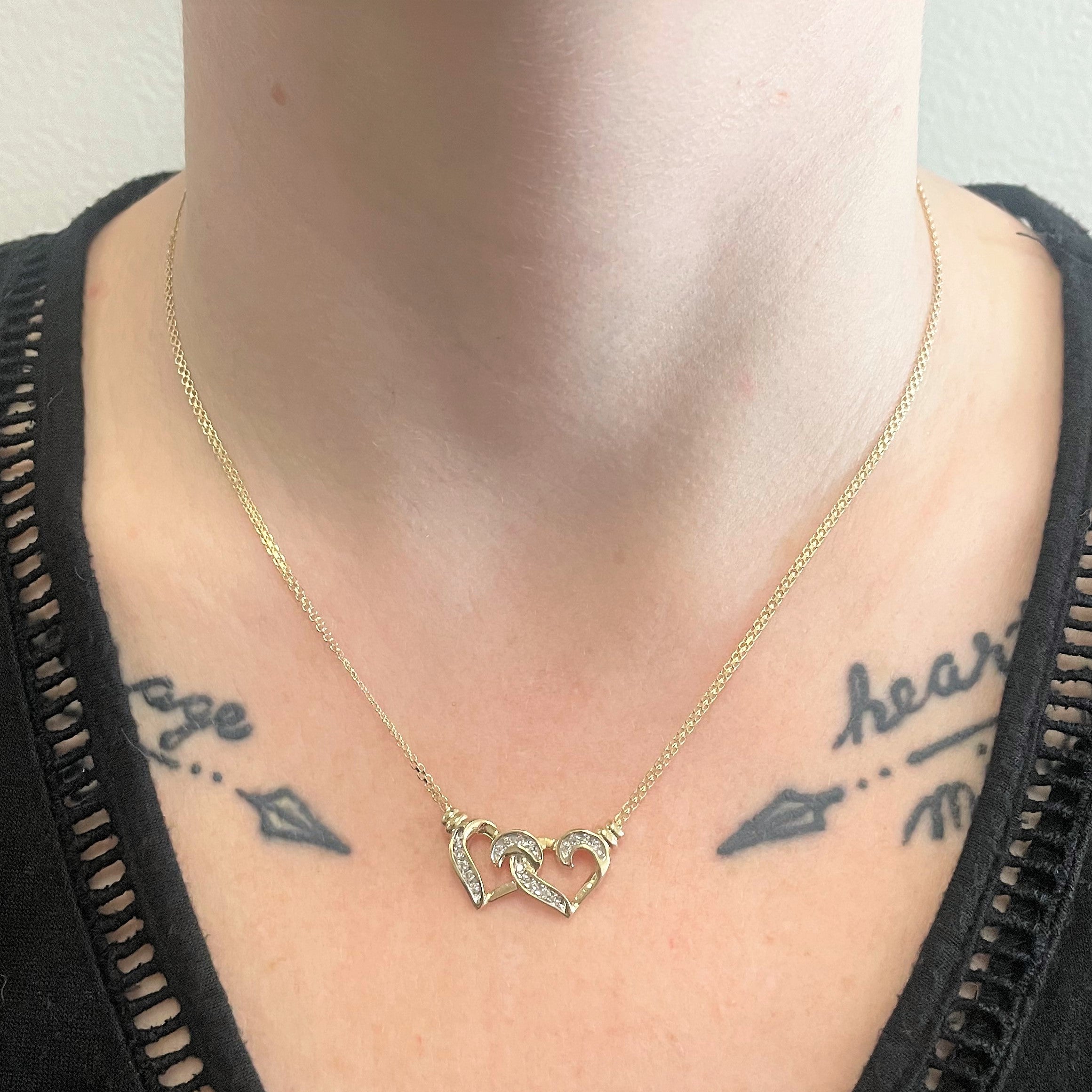 Double Heart Diamond Necklace | 0.18ctw | 17" |