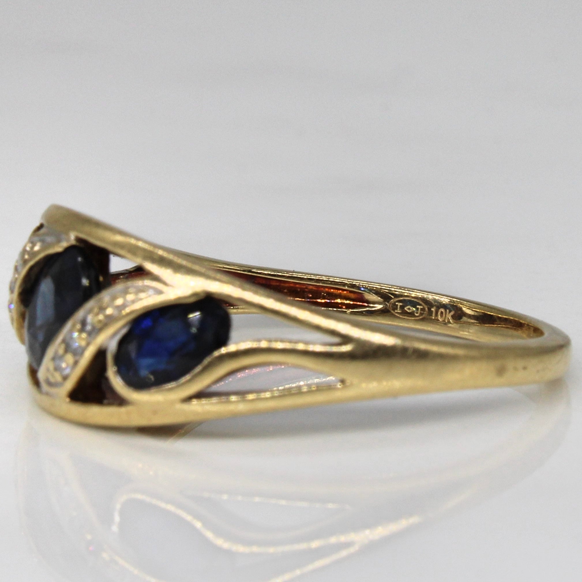 Synthetic Sapphire & Diamond Cross Over Ring | 1.10ctw, 0.02ctw | SZ 7 |