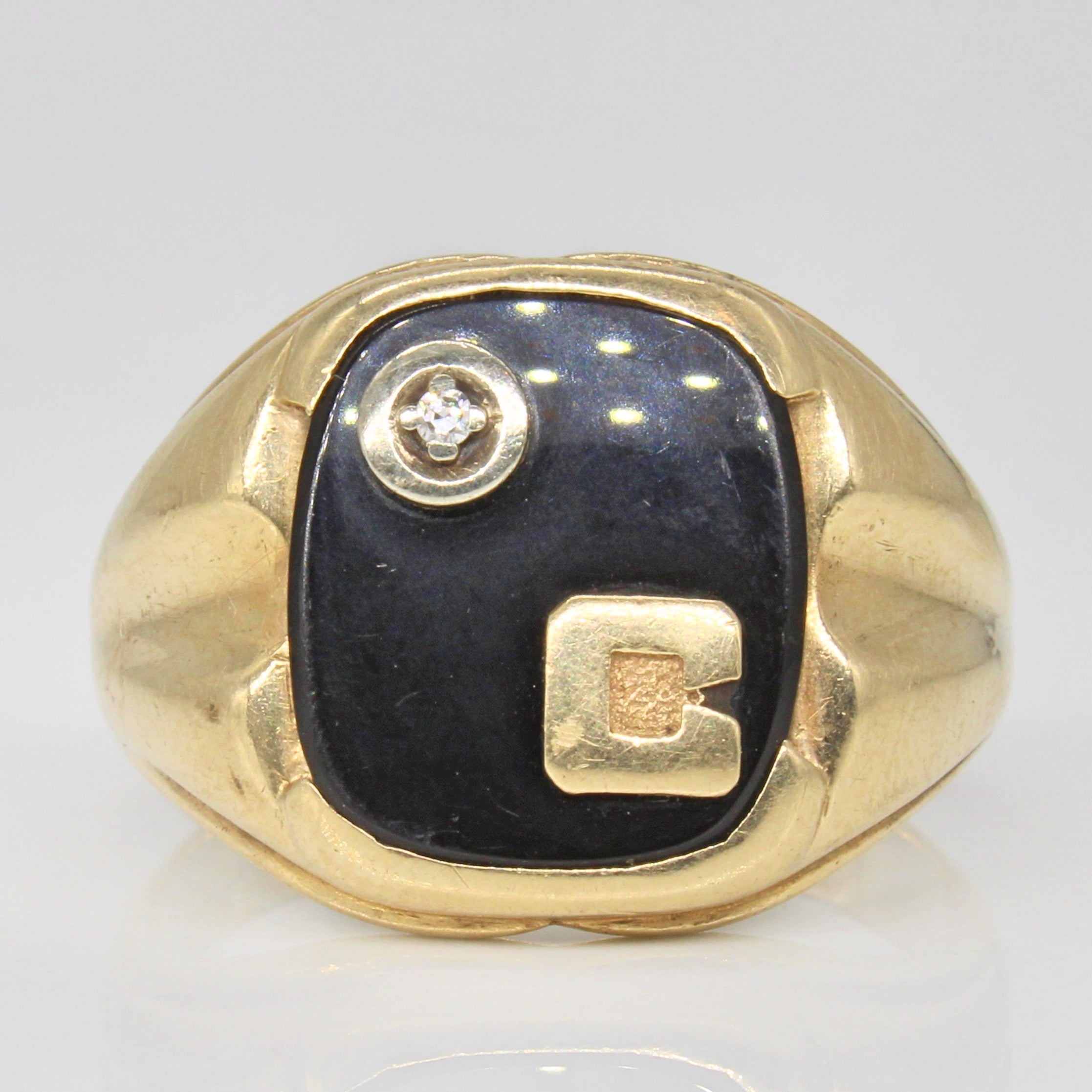 Onyx & Diamond Initial 'C' Ring | 2.00ct, 0.02ct | SZ 10 |