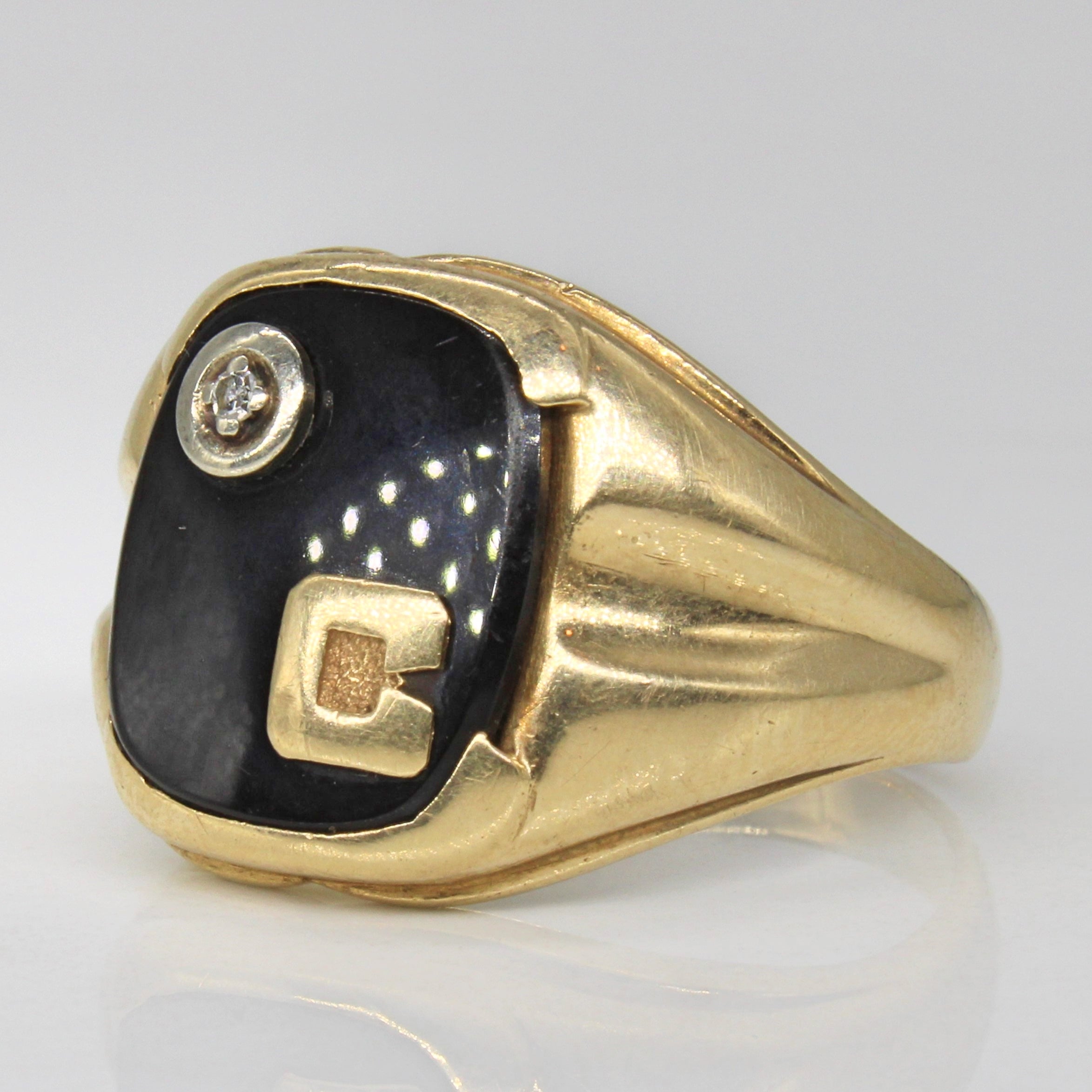 Onyx & Diamond Initial 'C' Ring | 2.00ct, 0.02ct | SZ 10 |