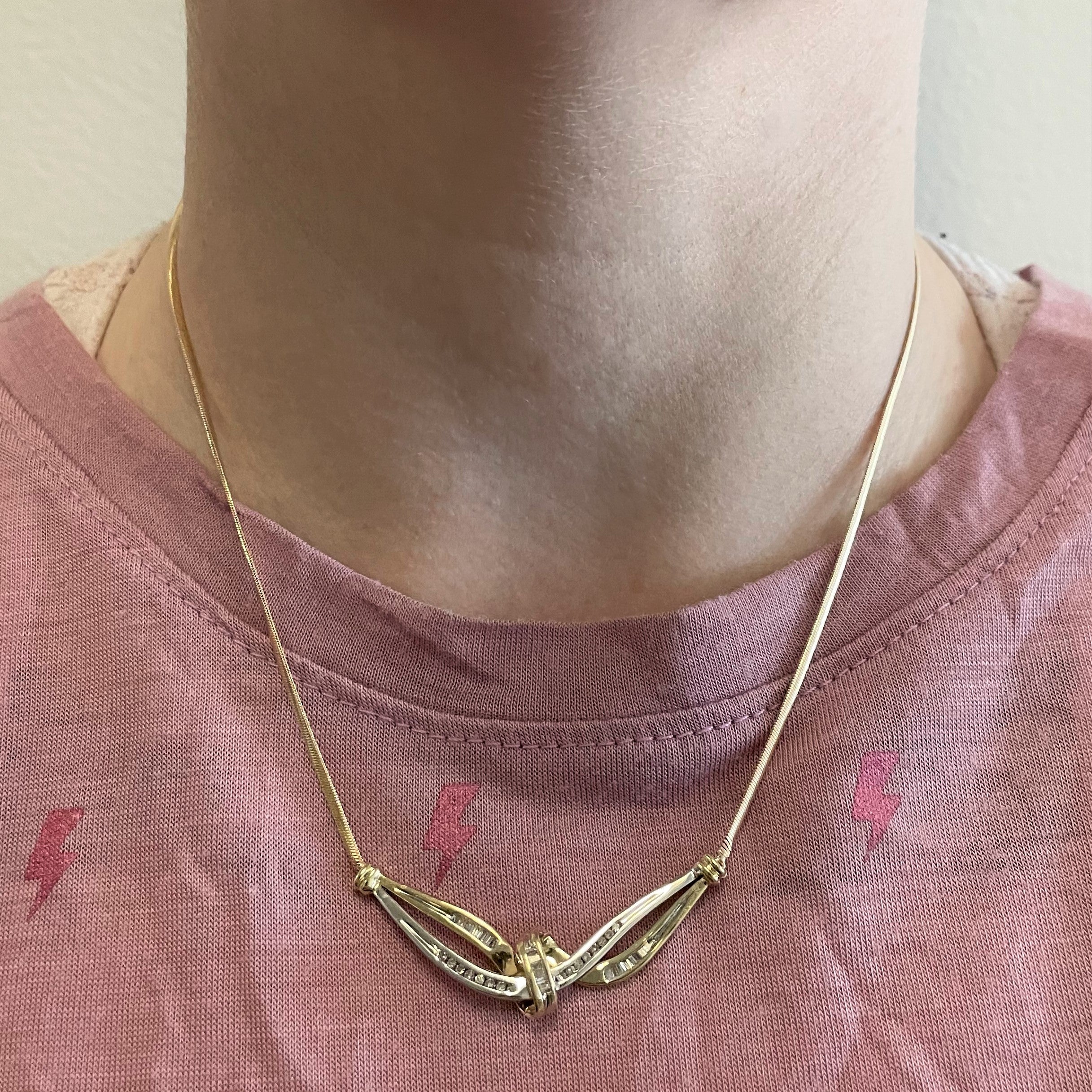 Two Tone Diamond Channel Plate Necklace | 0.11ctw | 17" |