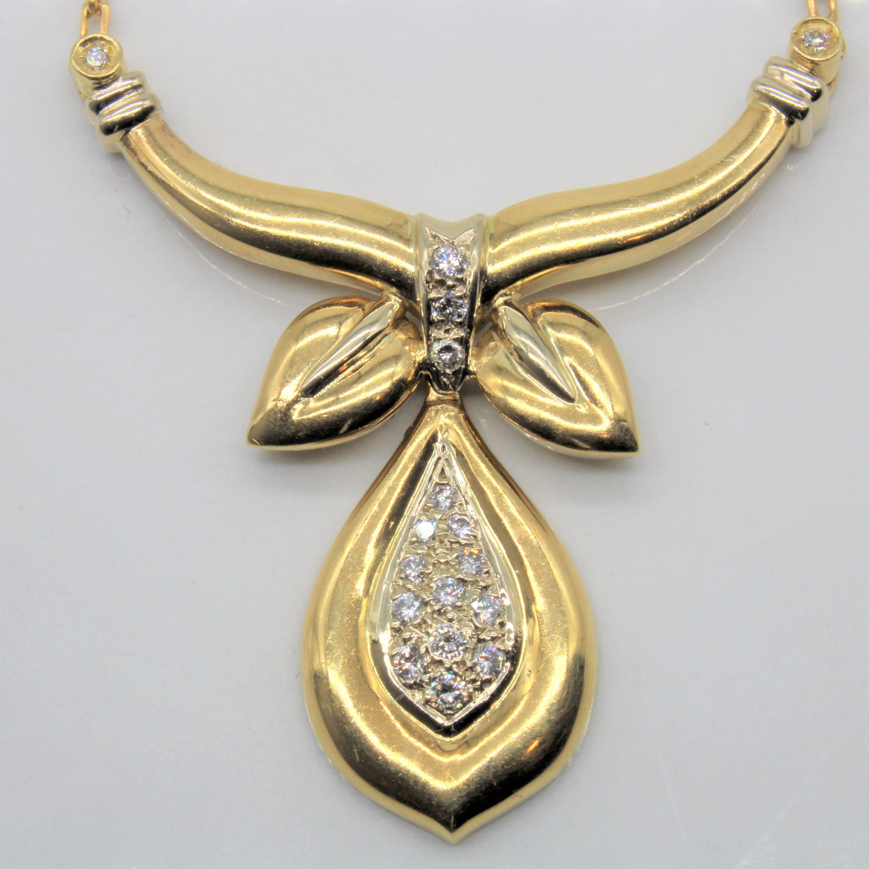 Vintage Italian Diamond Drop Plate Necklace | 0.33ctw | 17" |