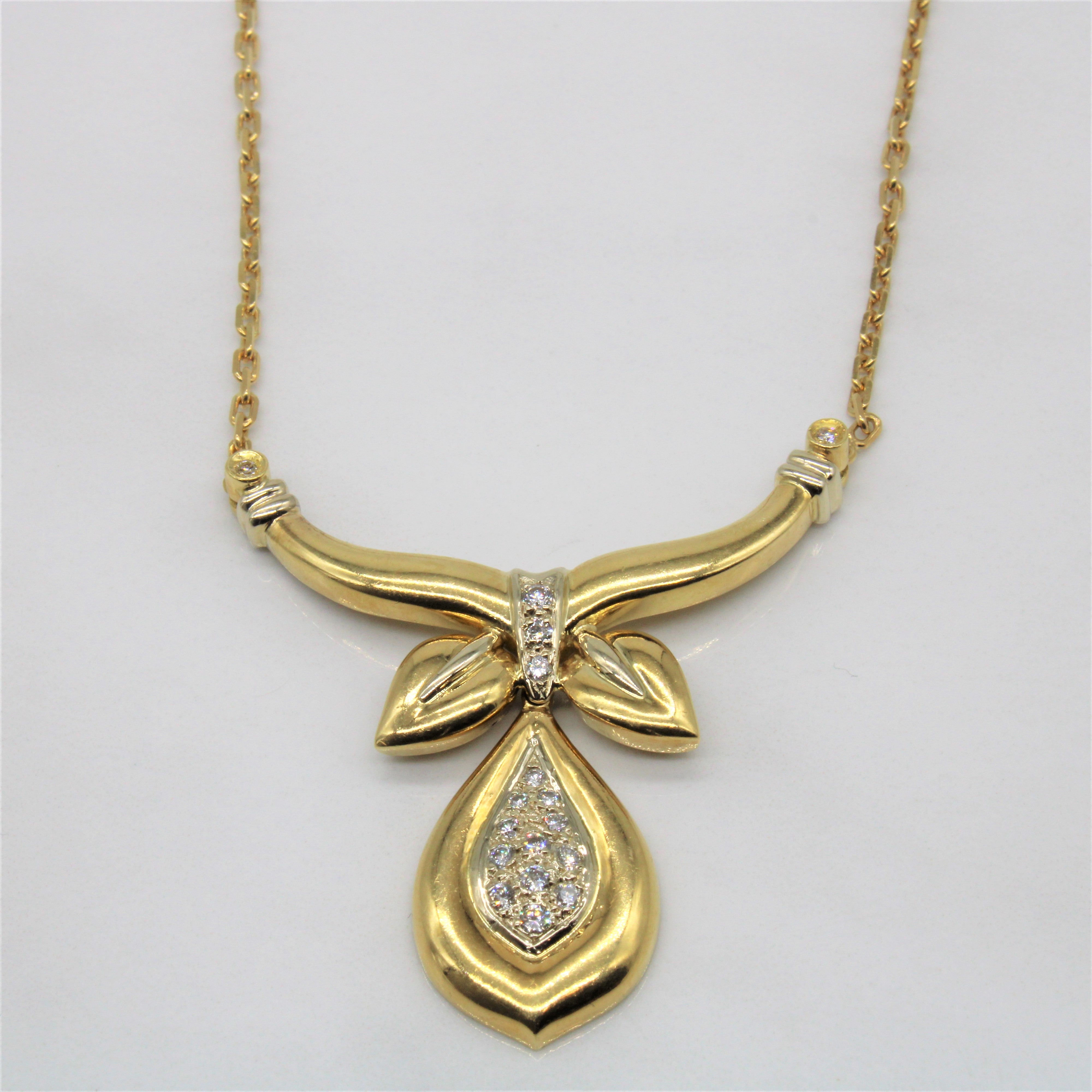 Vintage Italian Diamond Drop Plate Necklace | 0.33ctw | 17" |