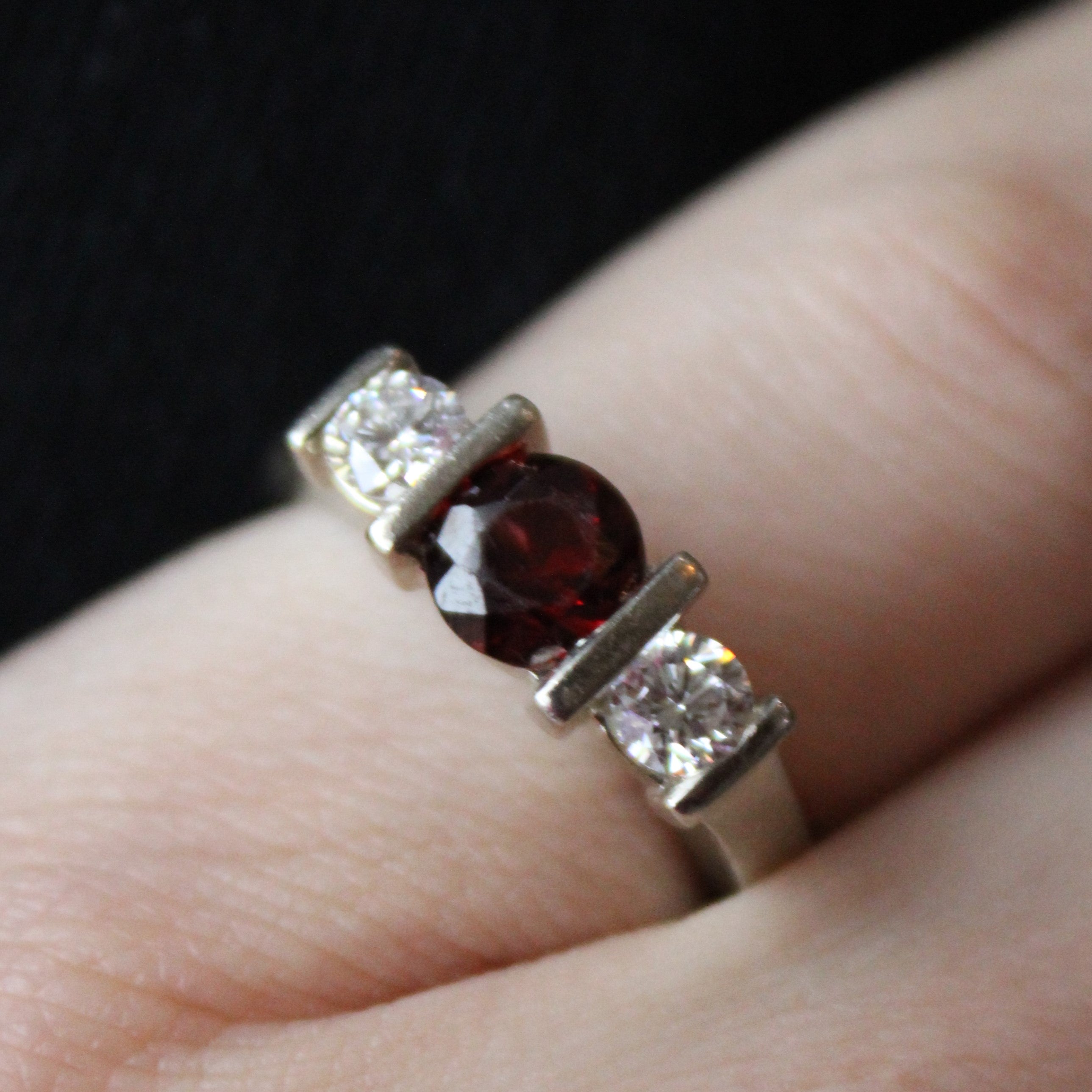 Garnet & Diamond Three Stone Ring | 1.28ct, 0.46ctw | SZ 6.5 |