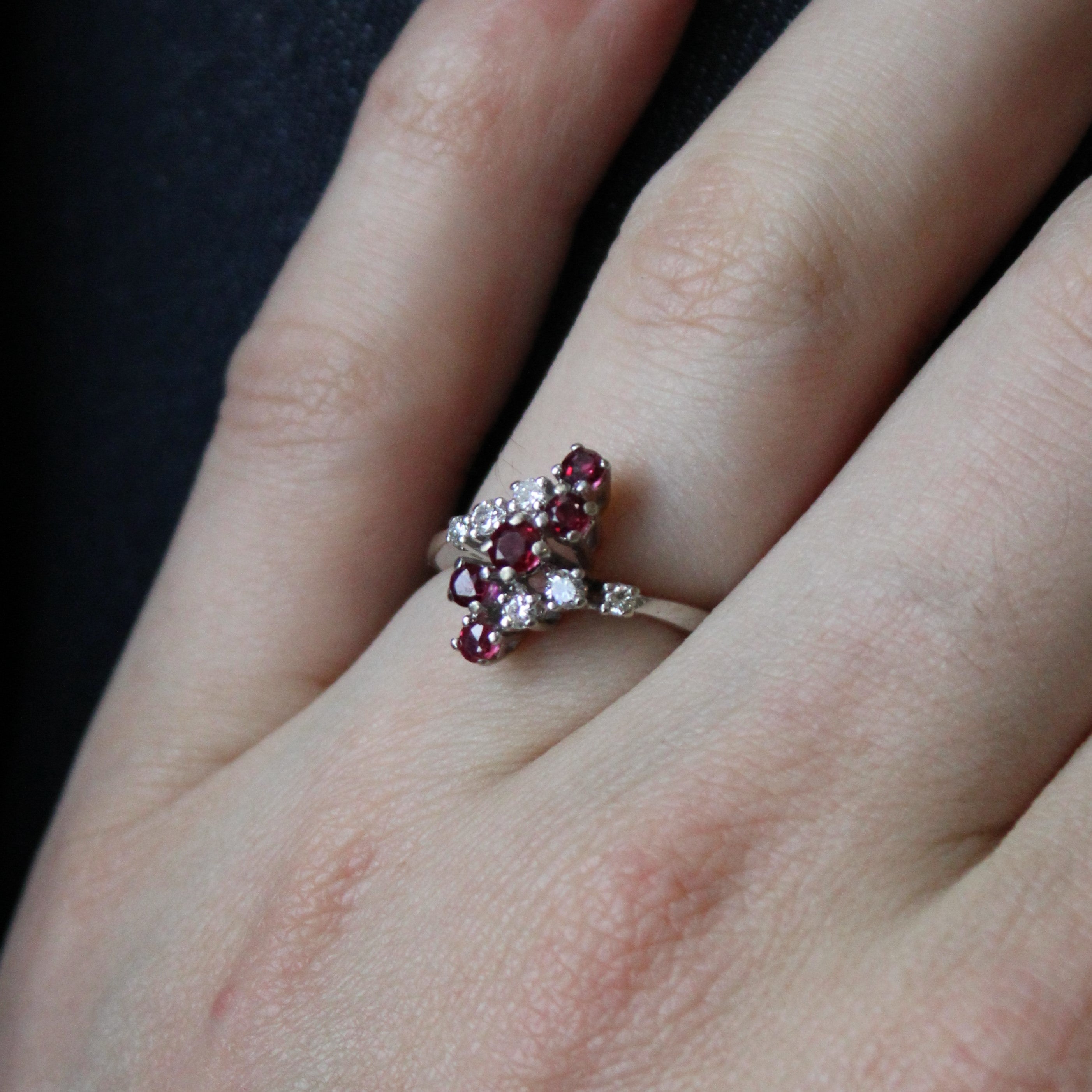 Synthetic Ruby & Diamond Waterfall Ring | 0.50ctw, 0.15ctw | SZ 8 |