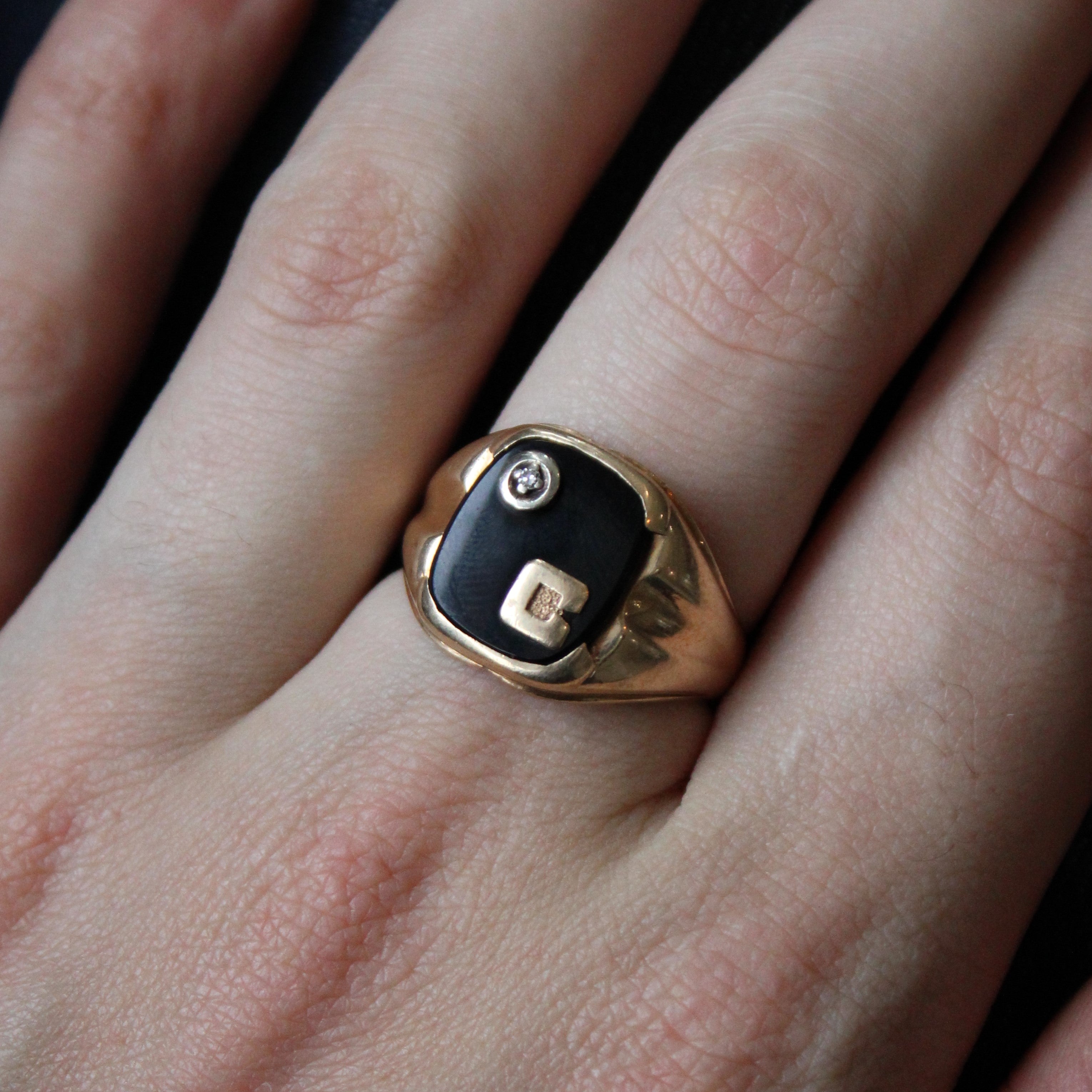 Onyx & Diamond Initial 'C' Ring | 2.00ct, 0.02ct | SZ 10 |