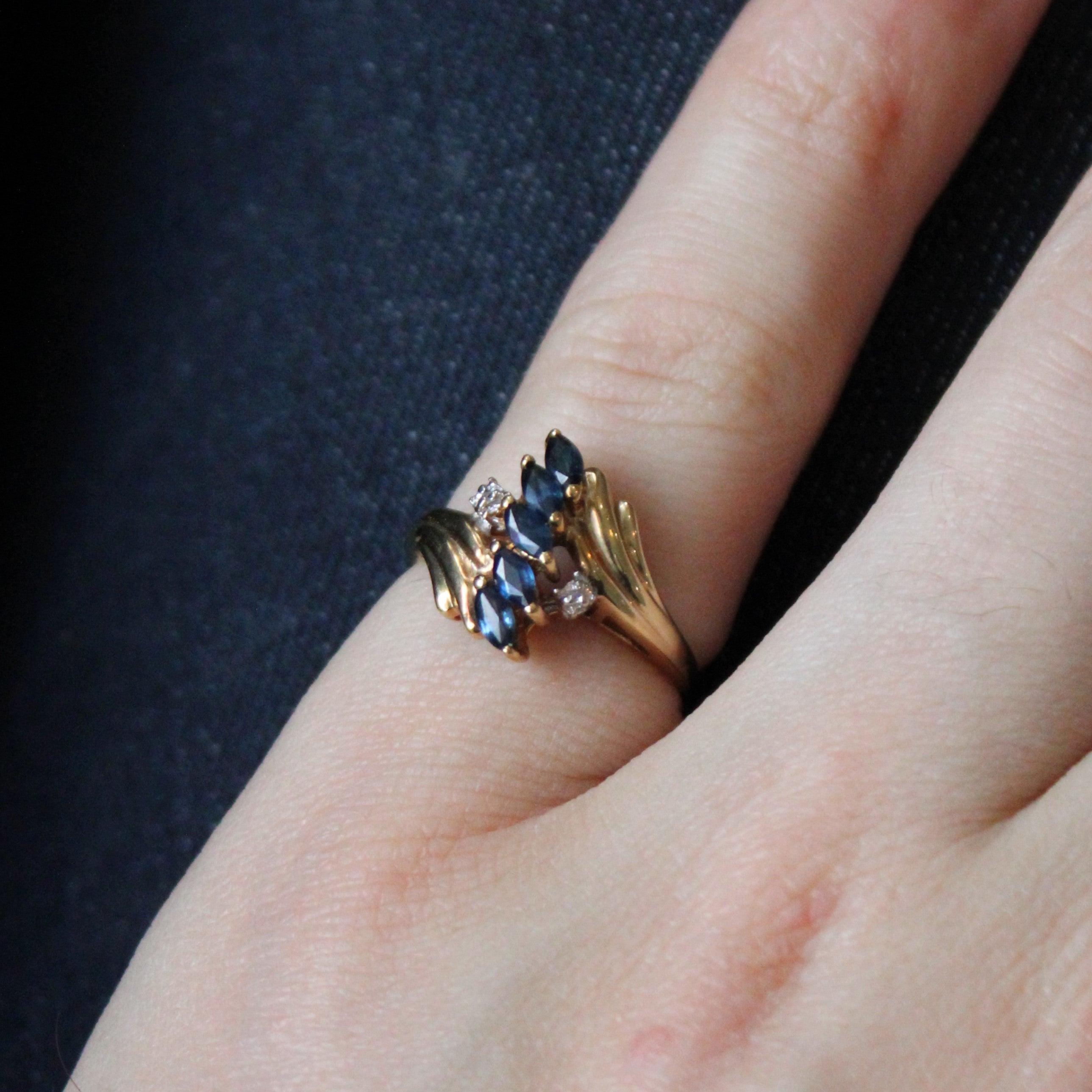Synthetic Sapphire & Diamond Waterfall Ring | 0.43ctw, 0.01ctw | SZ 5.5 |