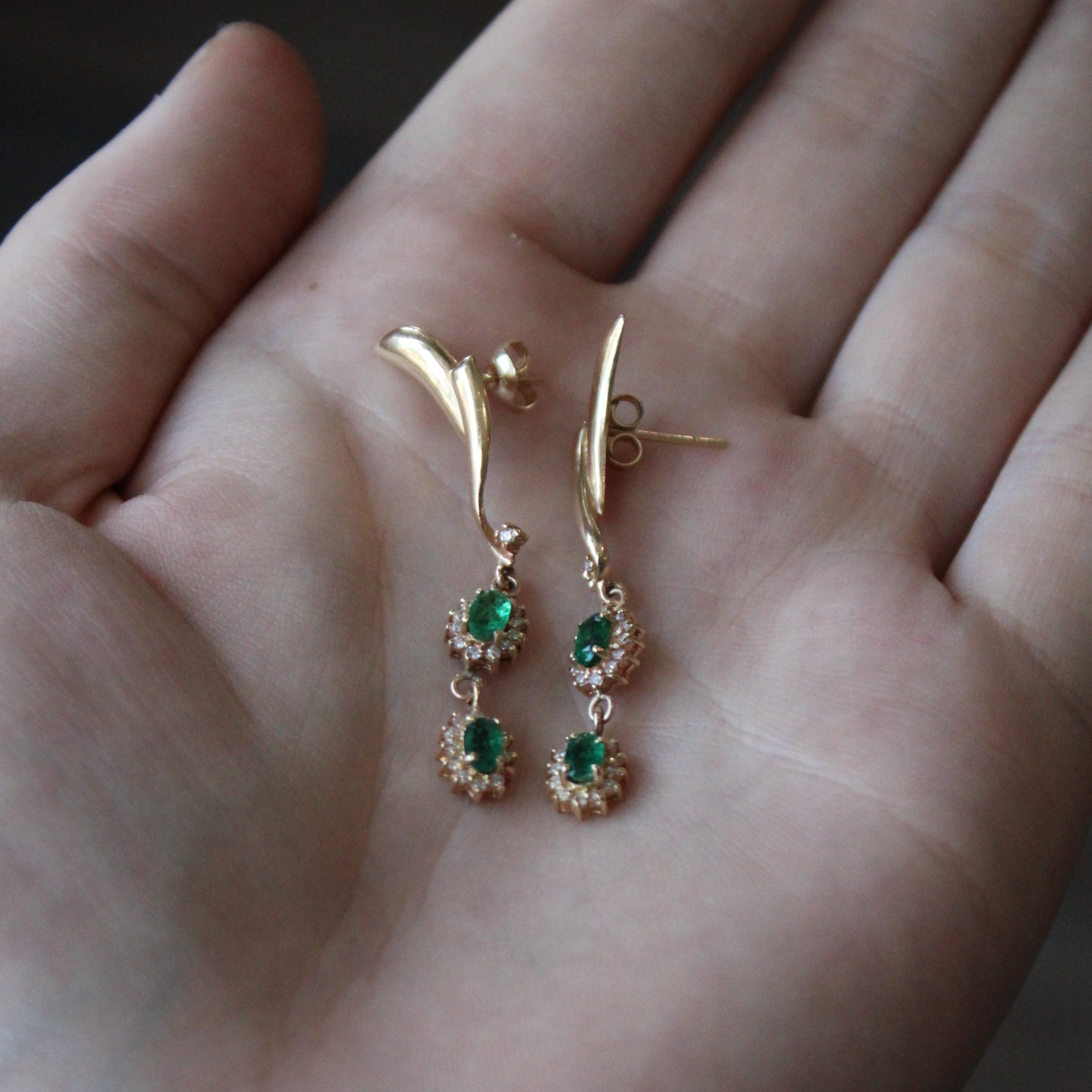 Emerald & Diamond Drop Earrings | 0.68ctw, 0.24ctw |