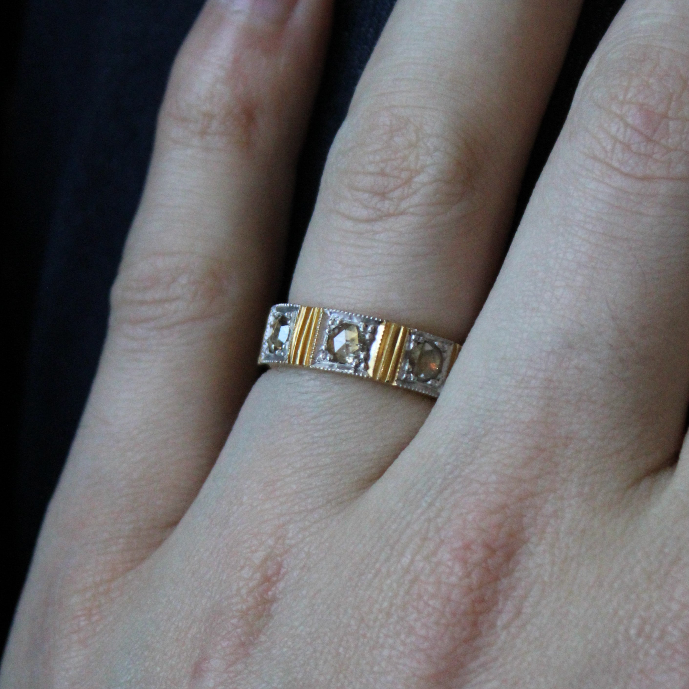 Vintage Rose-cut Diamond Trilogy Band | 0.20ctw | SZ 7.5 |