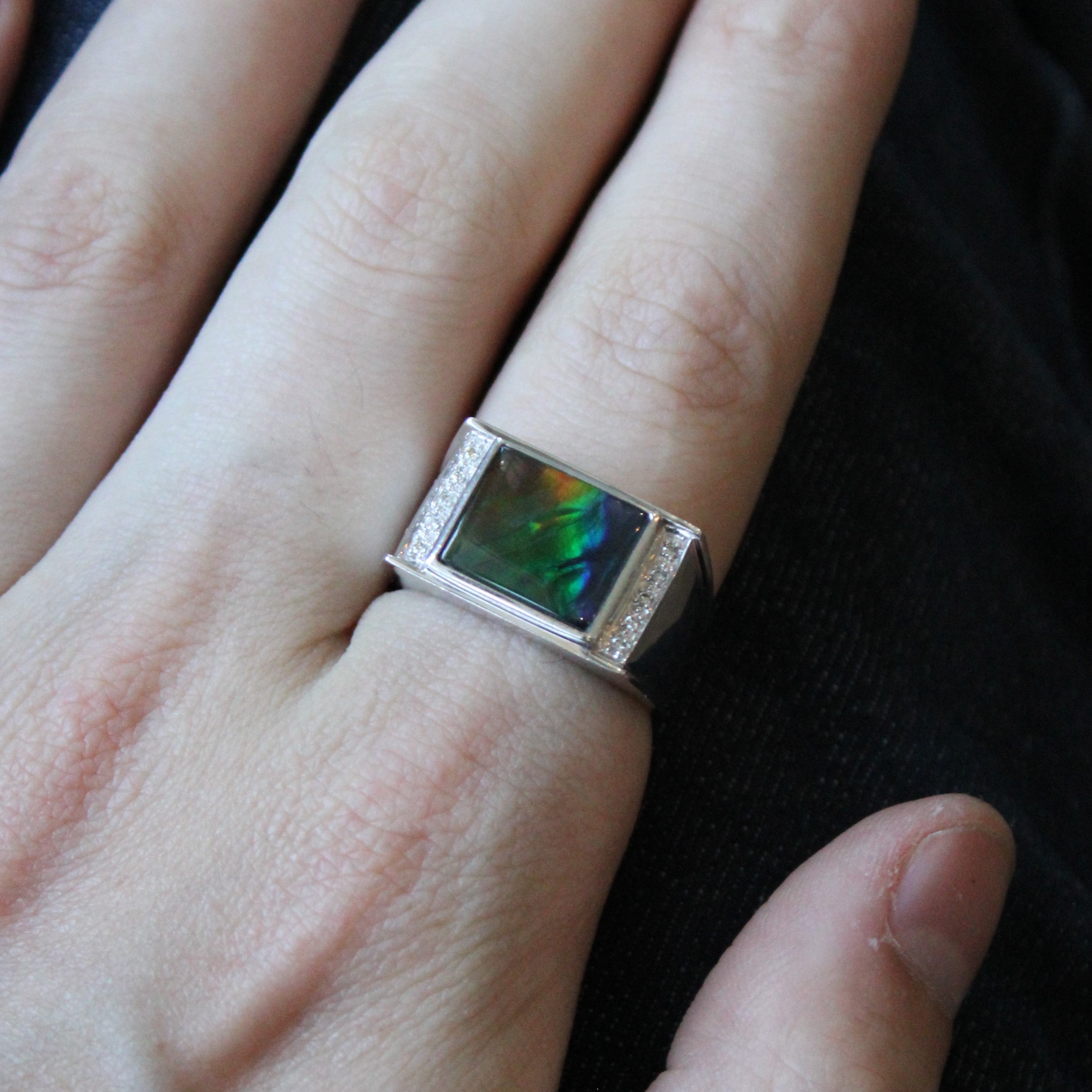 Ammolite & Diamond Cocktail Ring | 1.50ct, 0.08ctw | SZ 10 |