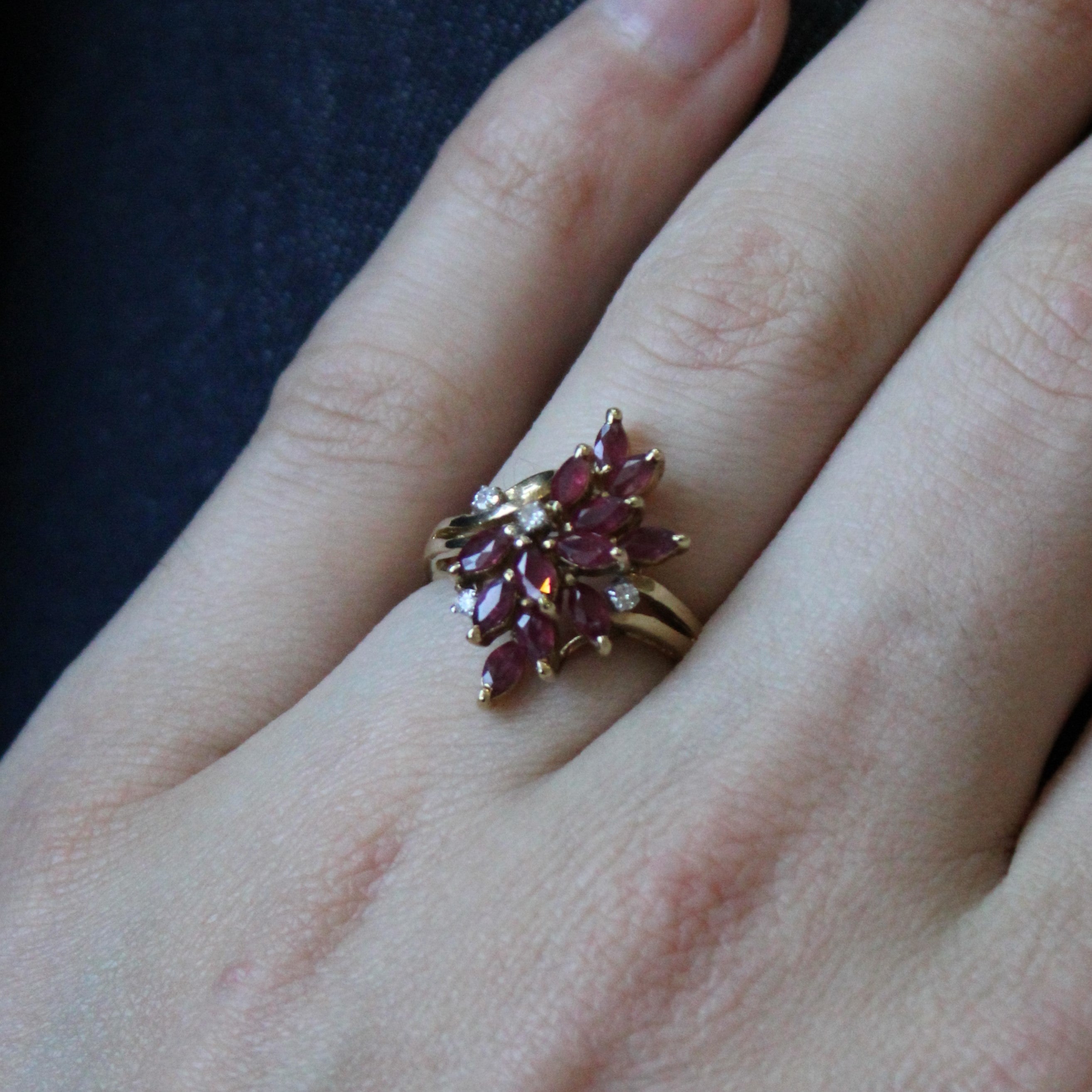 Synthetic Ruby & Diamond Cascade Ring | 1.32ctw, 0.06ctw | SZ 8 |