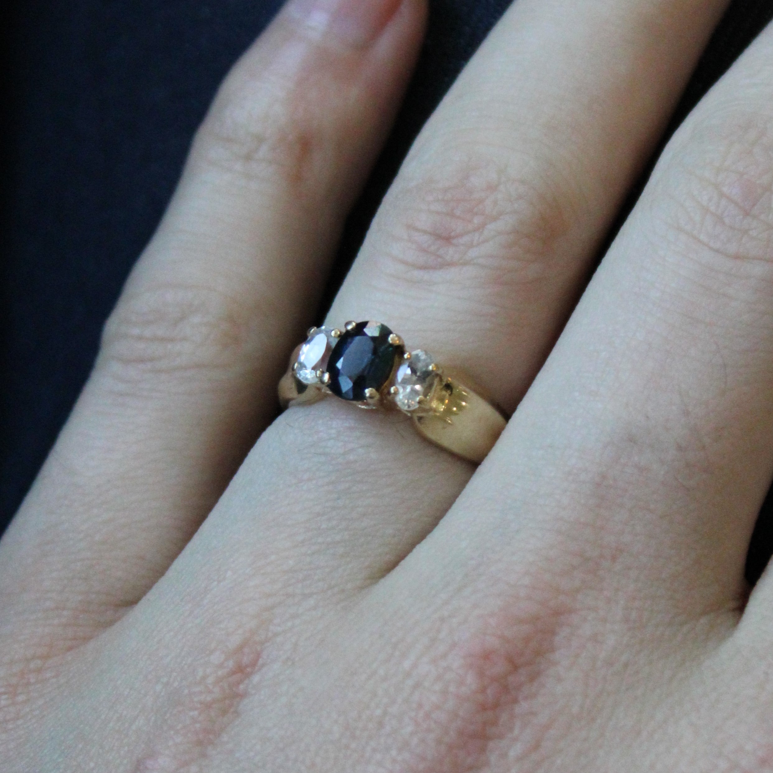 Three Stone Blue & White Sapphire Ring | 1.55ctw | SZ 7 |
