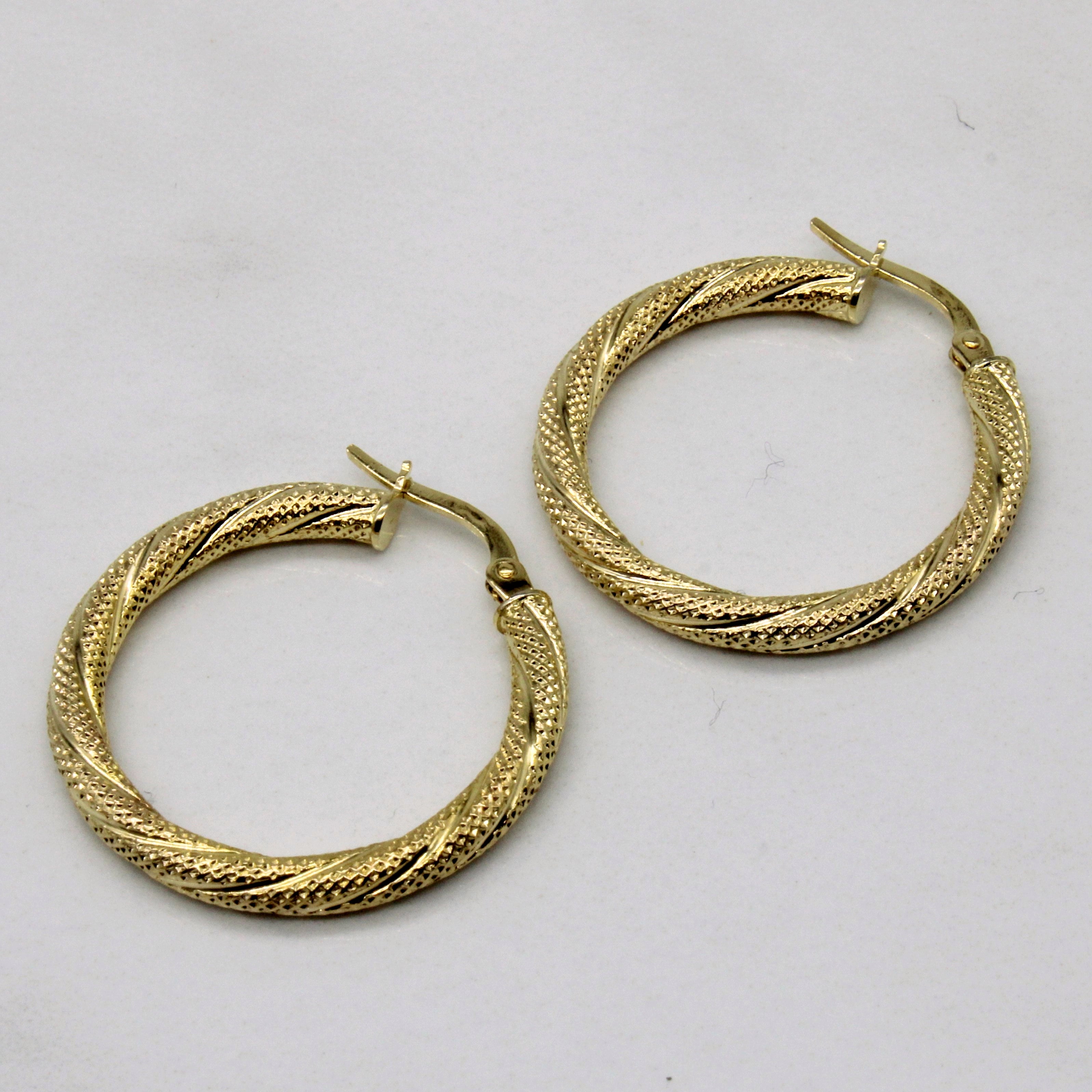 10k Yellow Gold Engraved Hoop Earrings