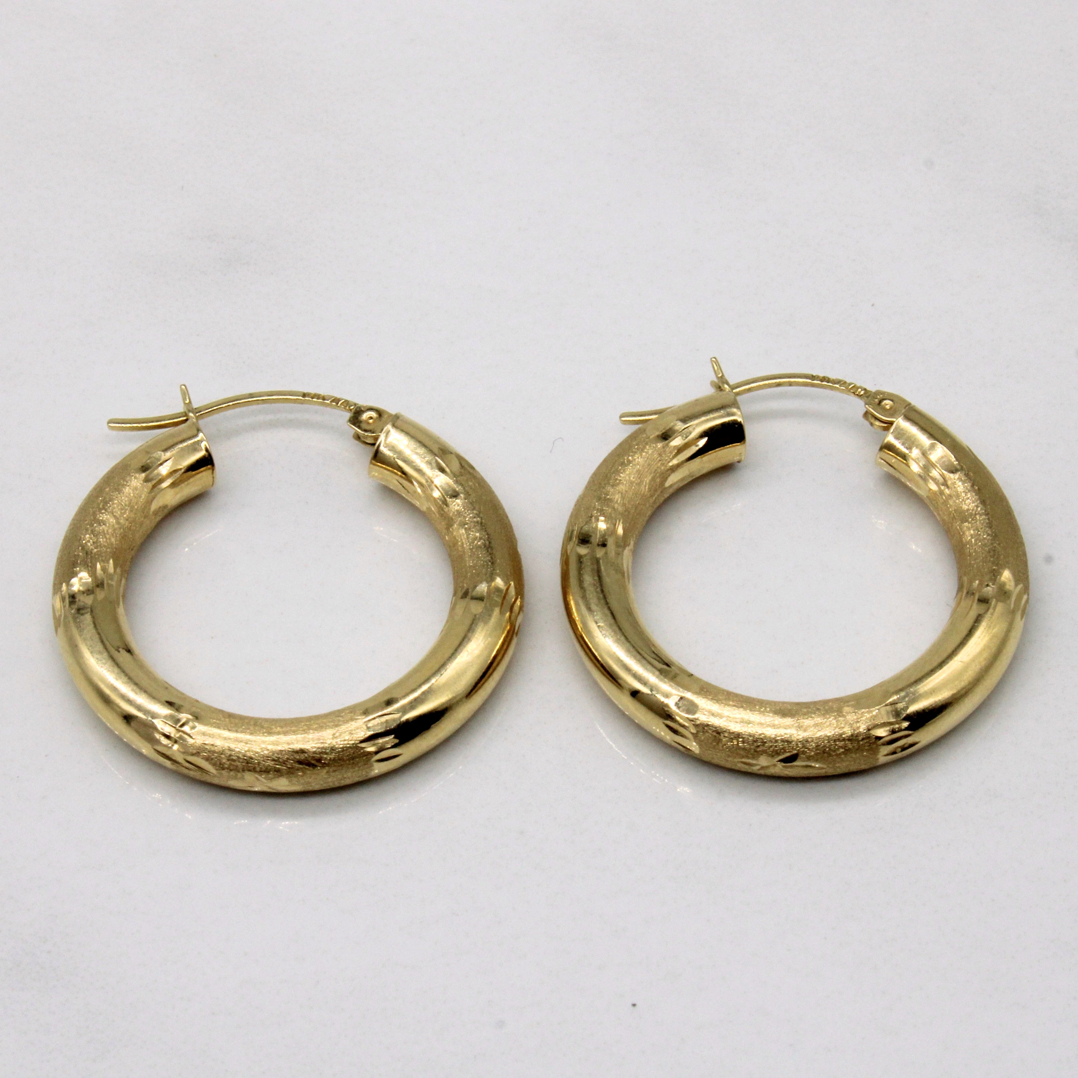 14k Yellow Gold Ornate Hoop Earrings