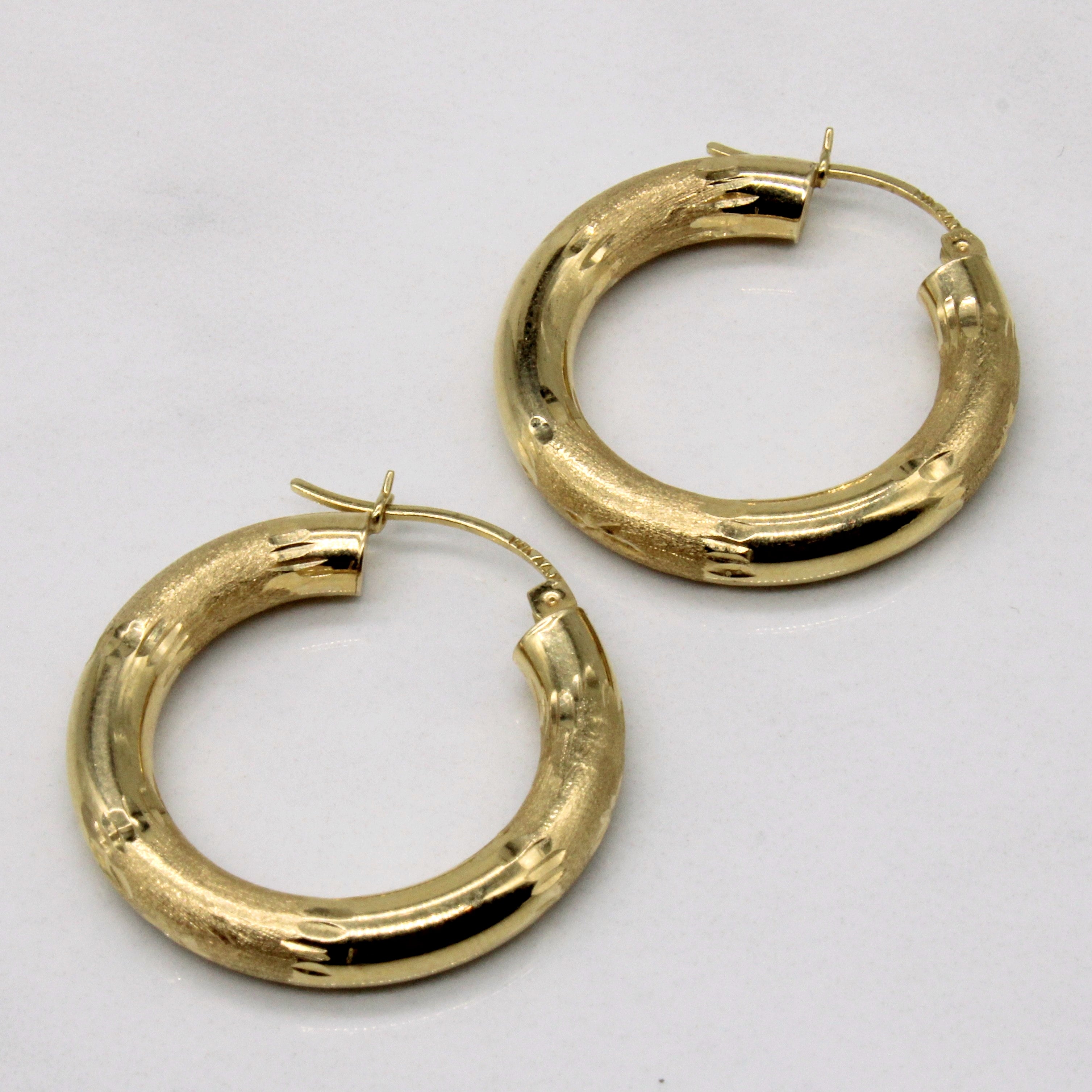14k Yellow Gold Ornate Hoop Earrings