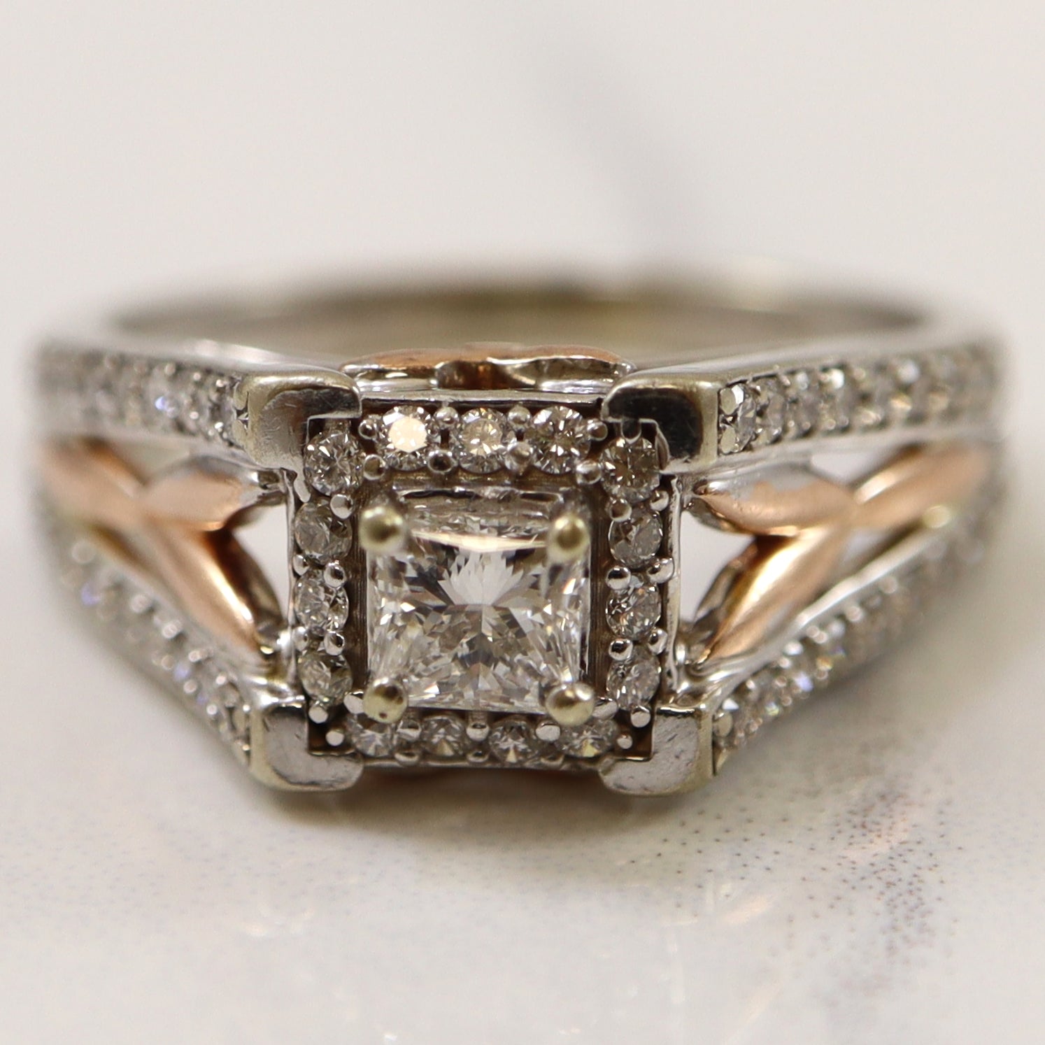 Two Tone Princess Split Shank Engagement Ring | 0.86ctw | SZ 6.5 |