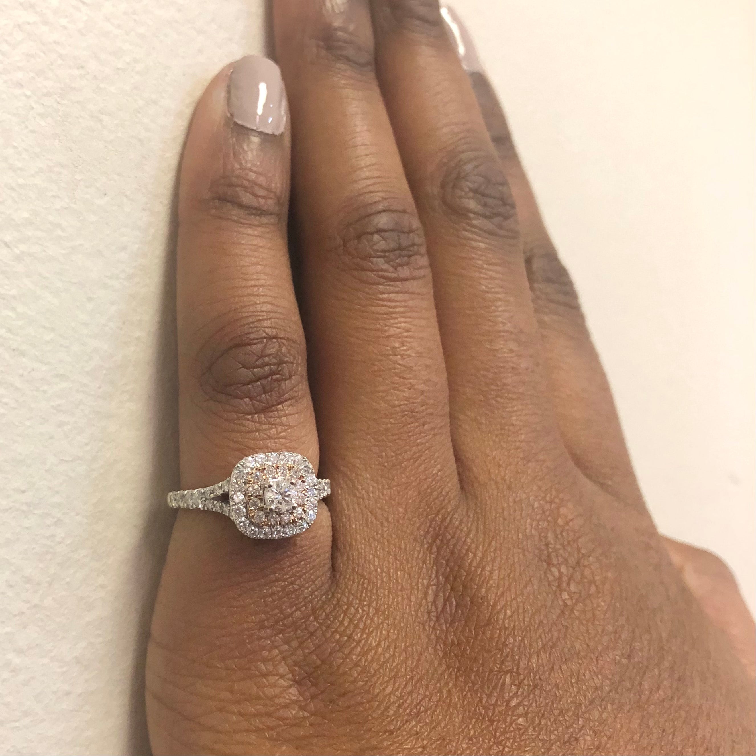 Two Tone Double Halo Engagement Ring | 0.76ctw | SZ 6.5 |