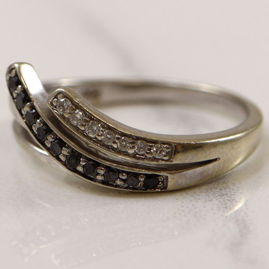 Black & White Diamond Bypass Ring | 0.17ctw | SZ 5.75 |