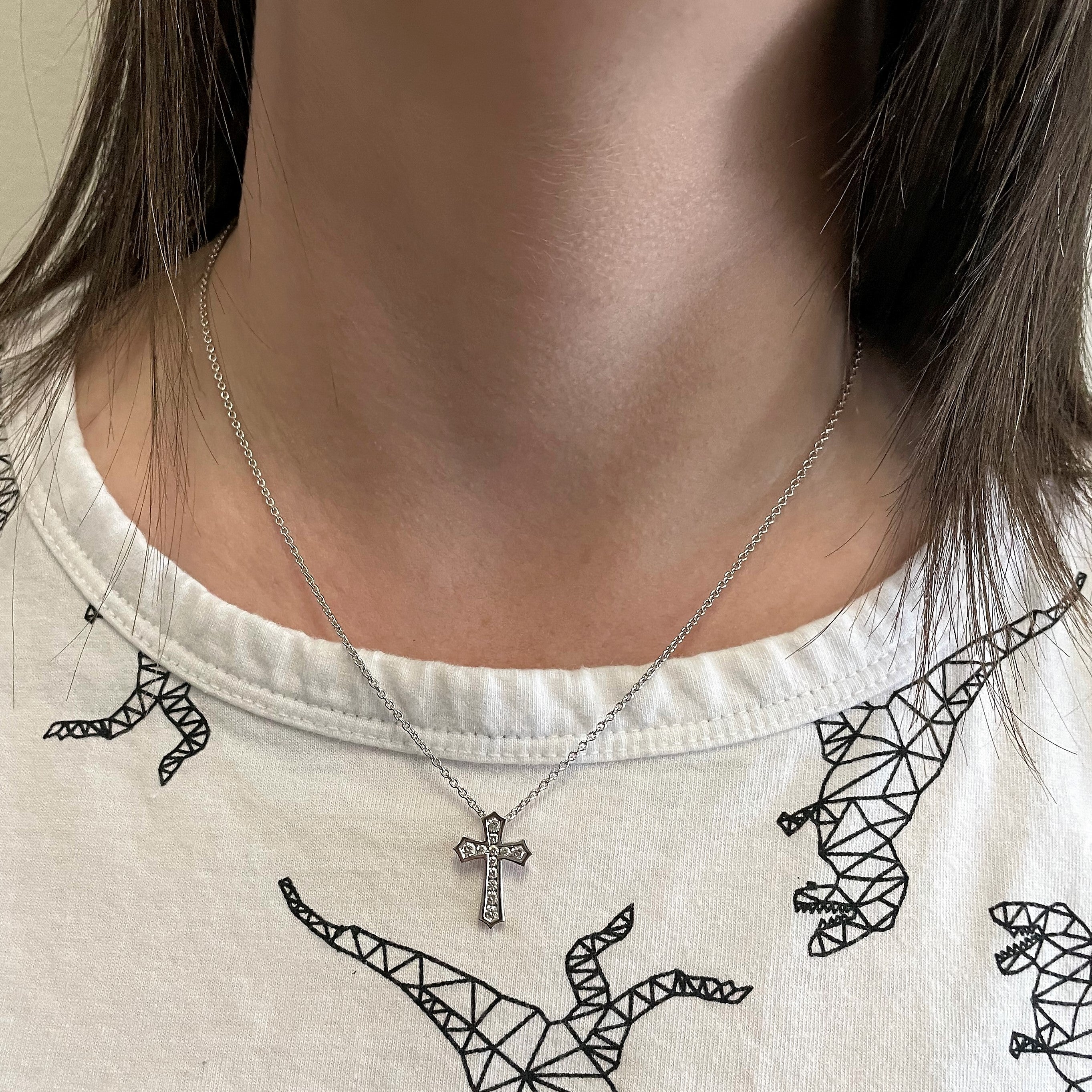 Channel Set Diamond Cross Necklace | 0.17ctw | 20" |