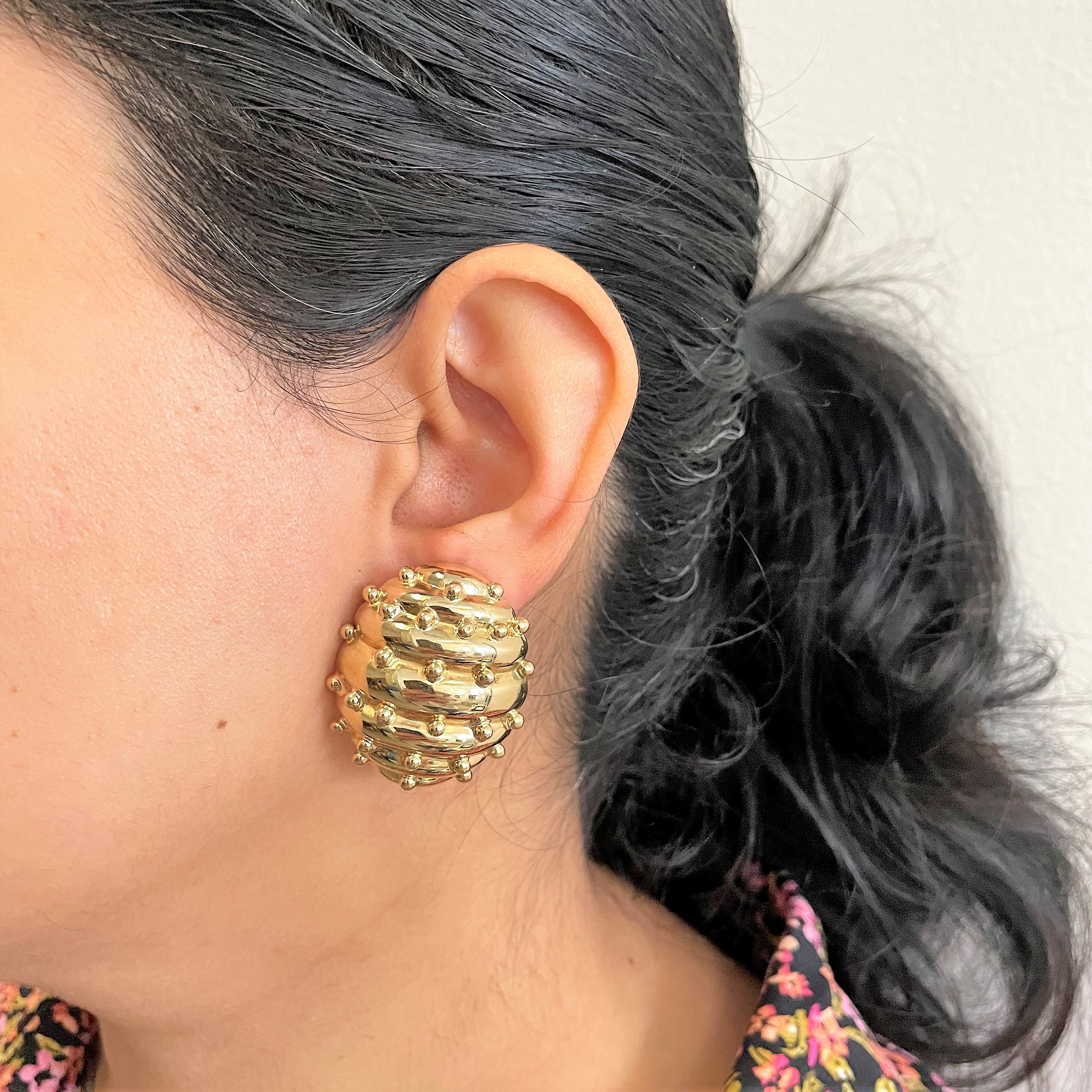 Bead Patterned Omega Stud Earrings |