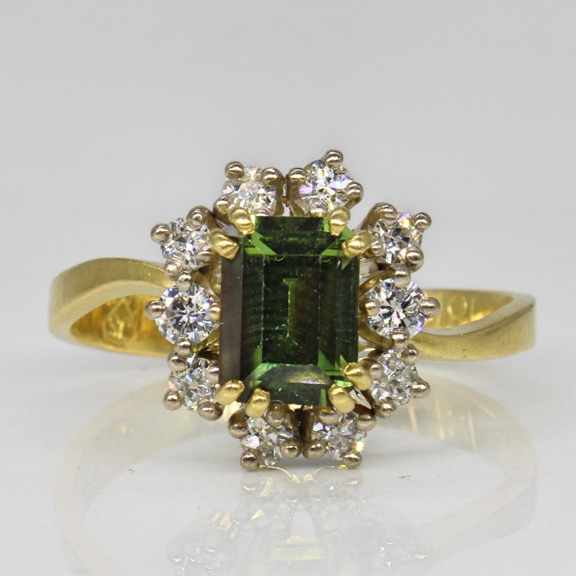 Bague cocktail halo saphir vert et diamants | 1,45 ct, 0,50 ct au total | Taille 9 |