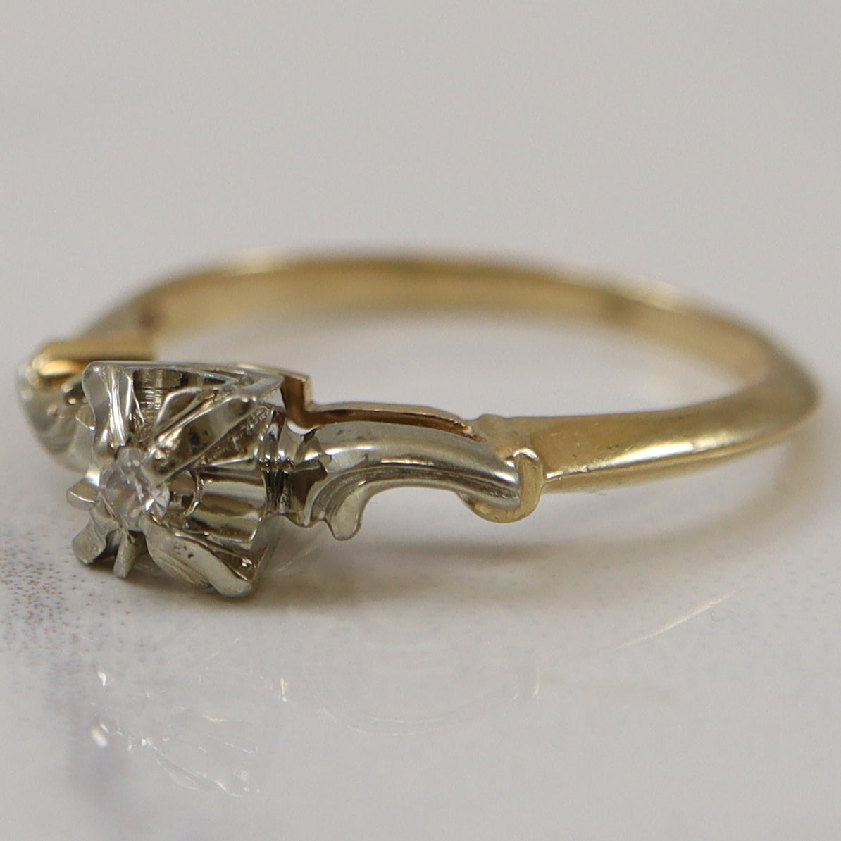 Bague solitaire rétro en diamant | 0,02 ct | Taille 5,25 |
