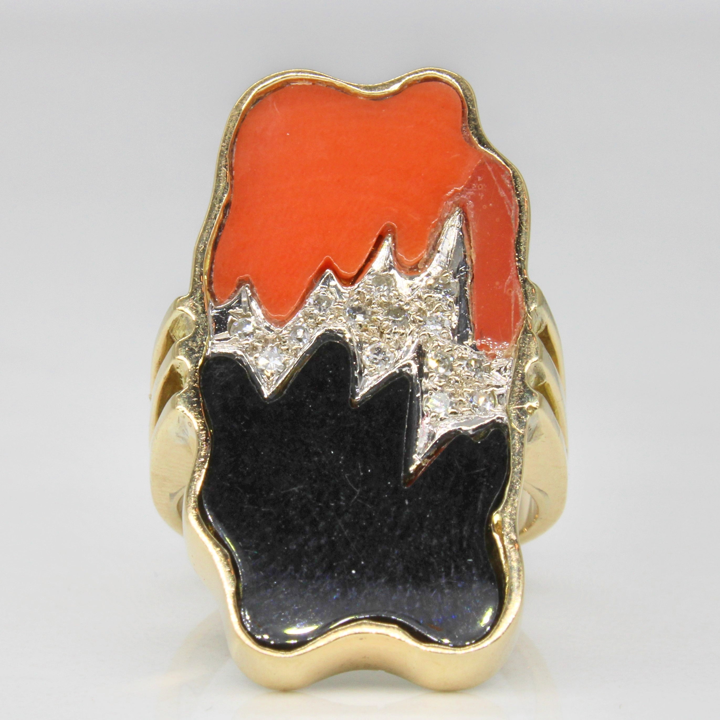 Abstract Coral & Onyx Cocktail Ring | 3.50ctw, 0.14ctw | SZ 5.25 |