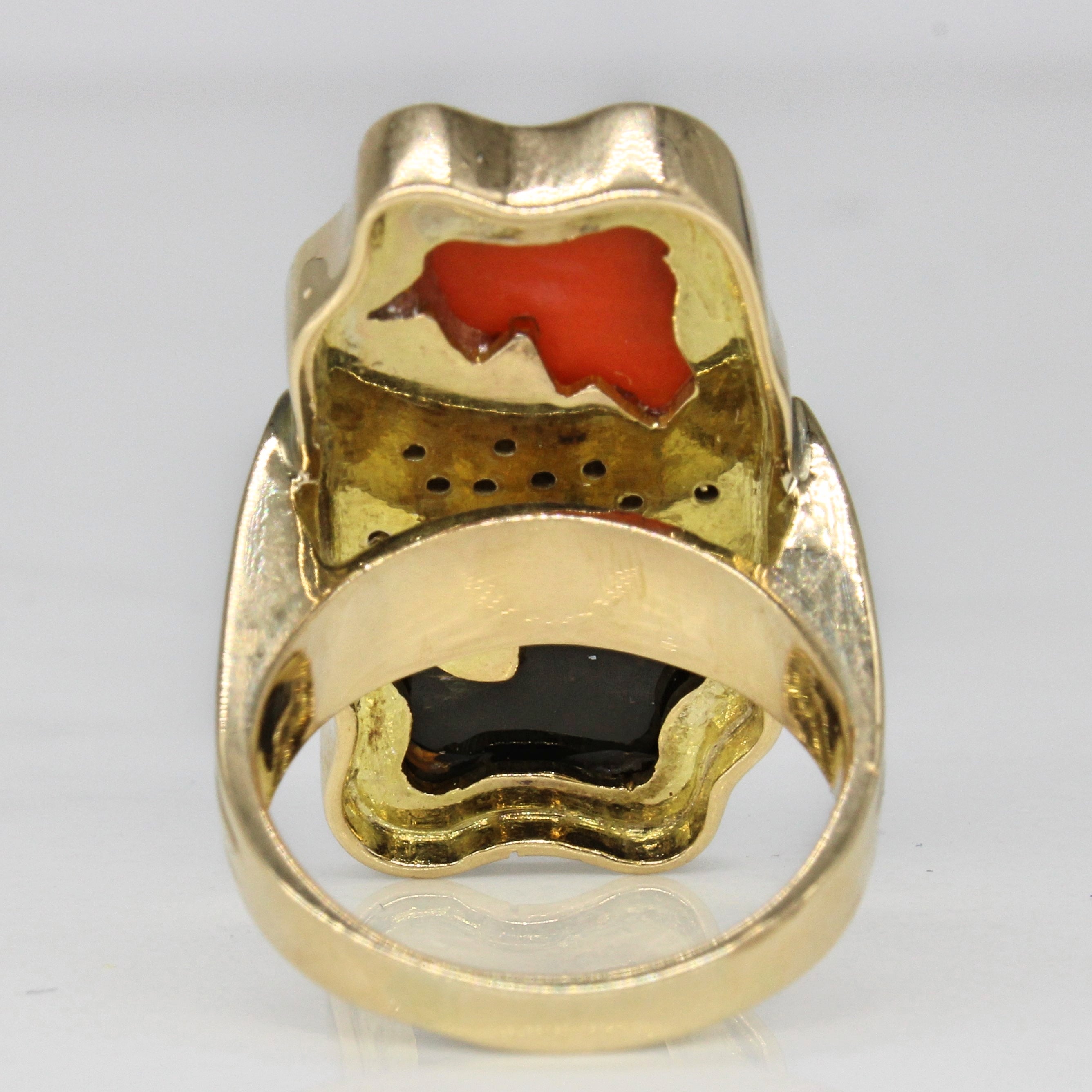 Abstract Coral & Onyx Cocktail Ring | 3.50ctw, 0.14ctw | SZ 5.25 |