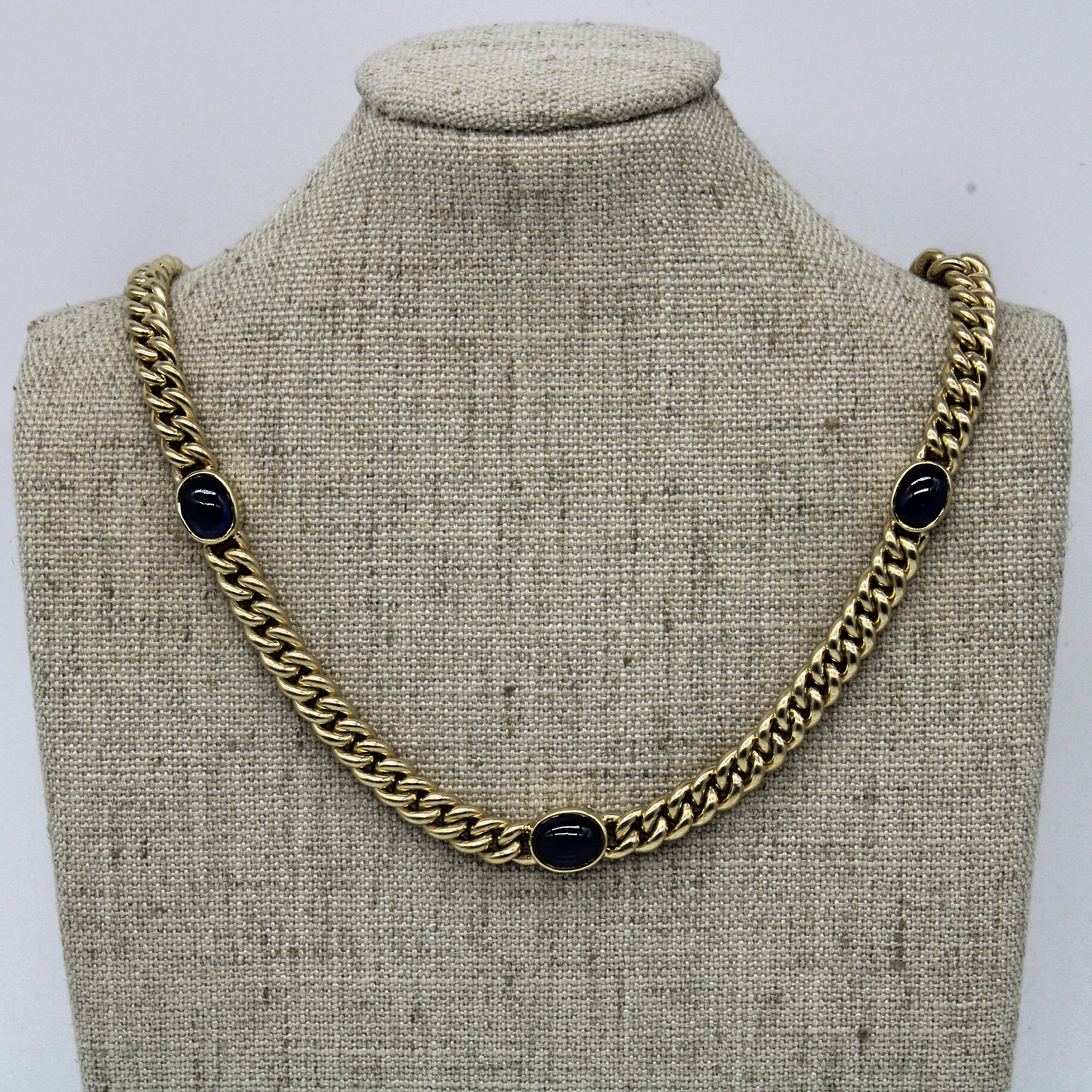 Sapphire Cabochon Cuban Link Necklace | 7.70ctw | 17" |