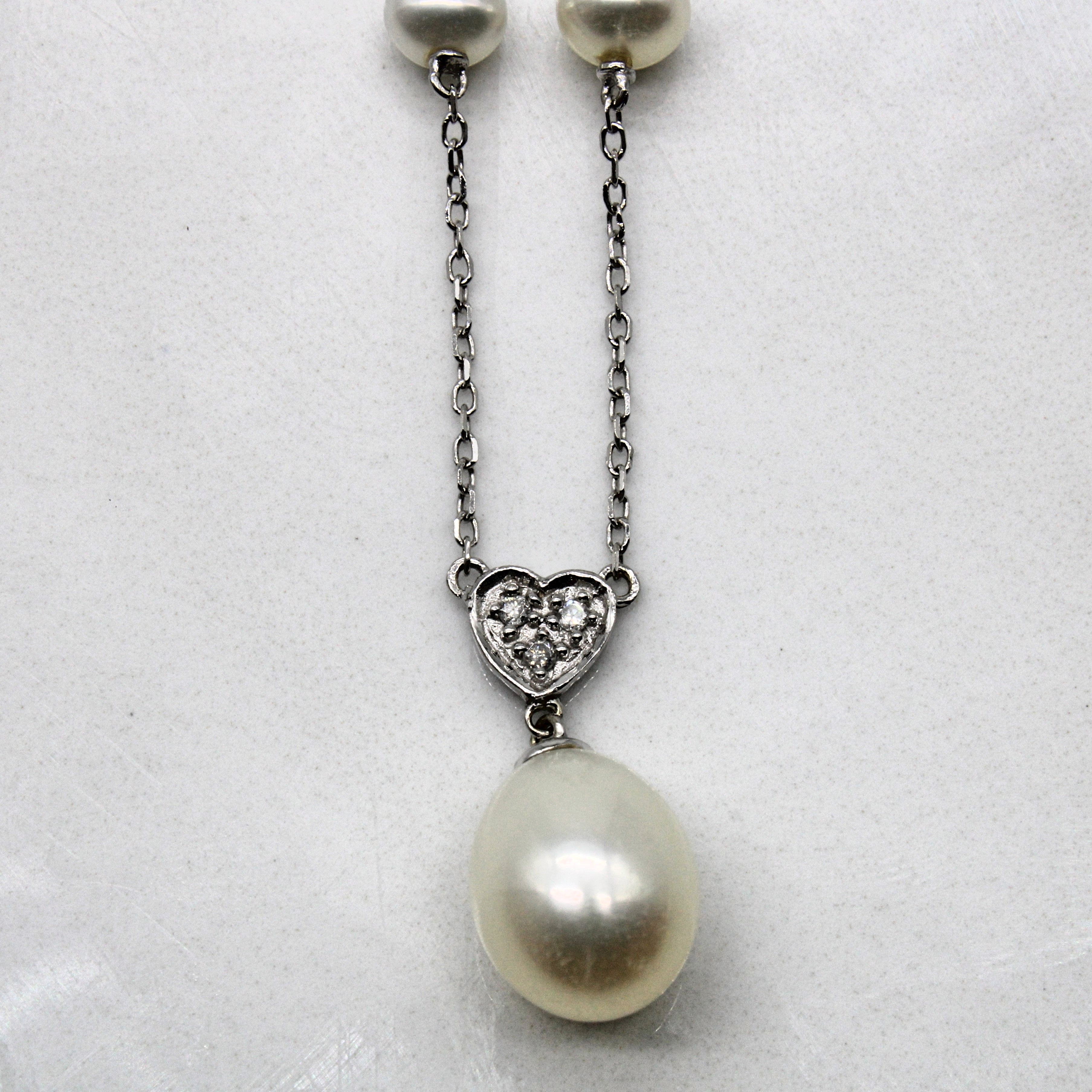 Pearl & Diamond Drop Necklace | 0.03ctw | 17" |