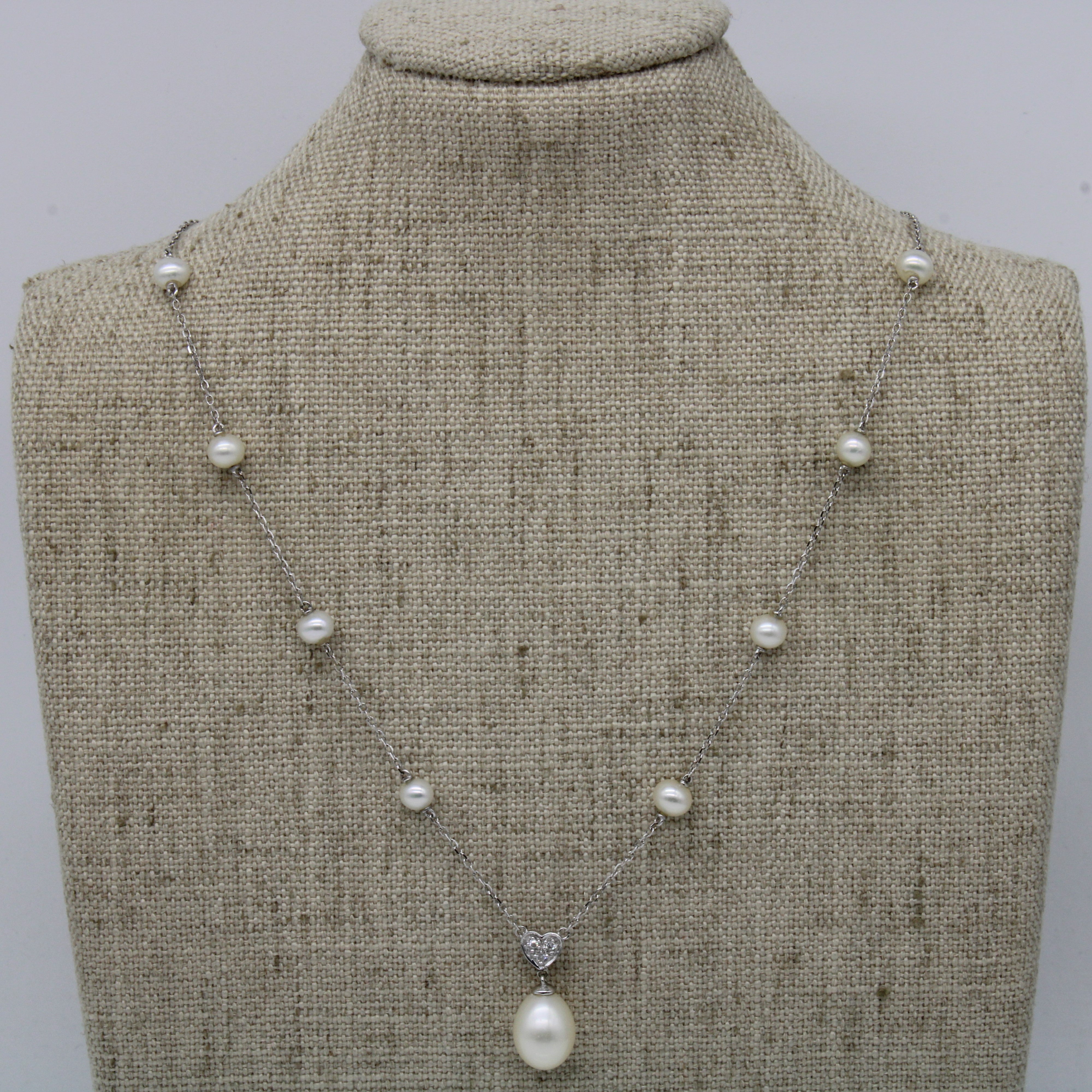 Pearl & Diamond Drop Necklace | 0.03ctw | 17" |