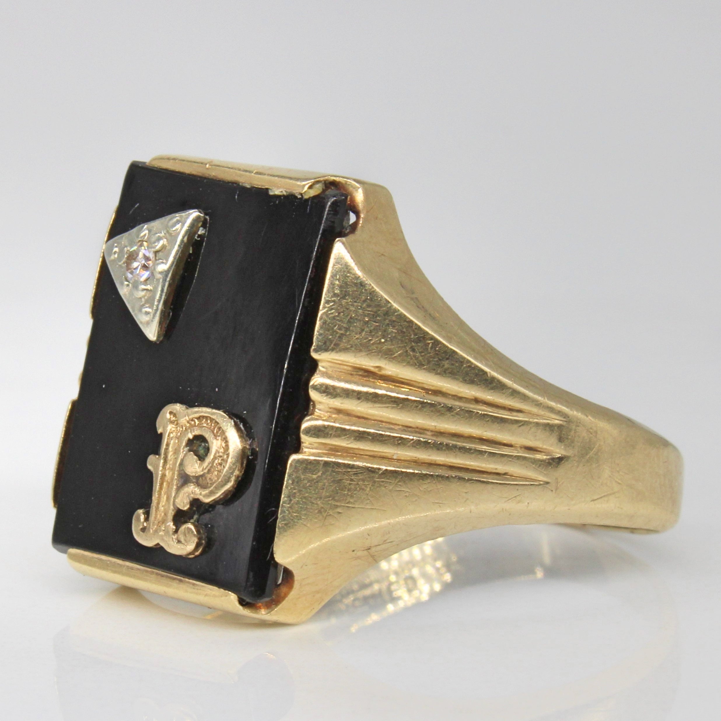Onyx & Diamond Initial 'P' Initial Ring | 3.50ct, 0.02ct | SZ 8.5 |