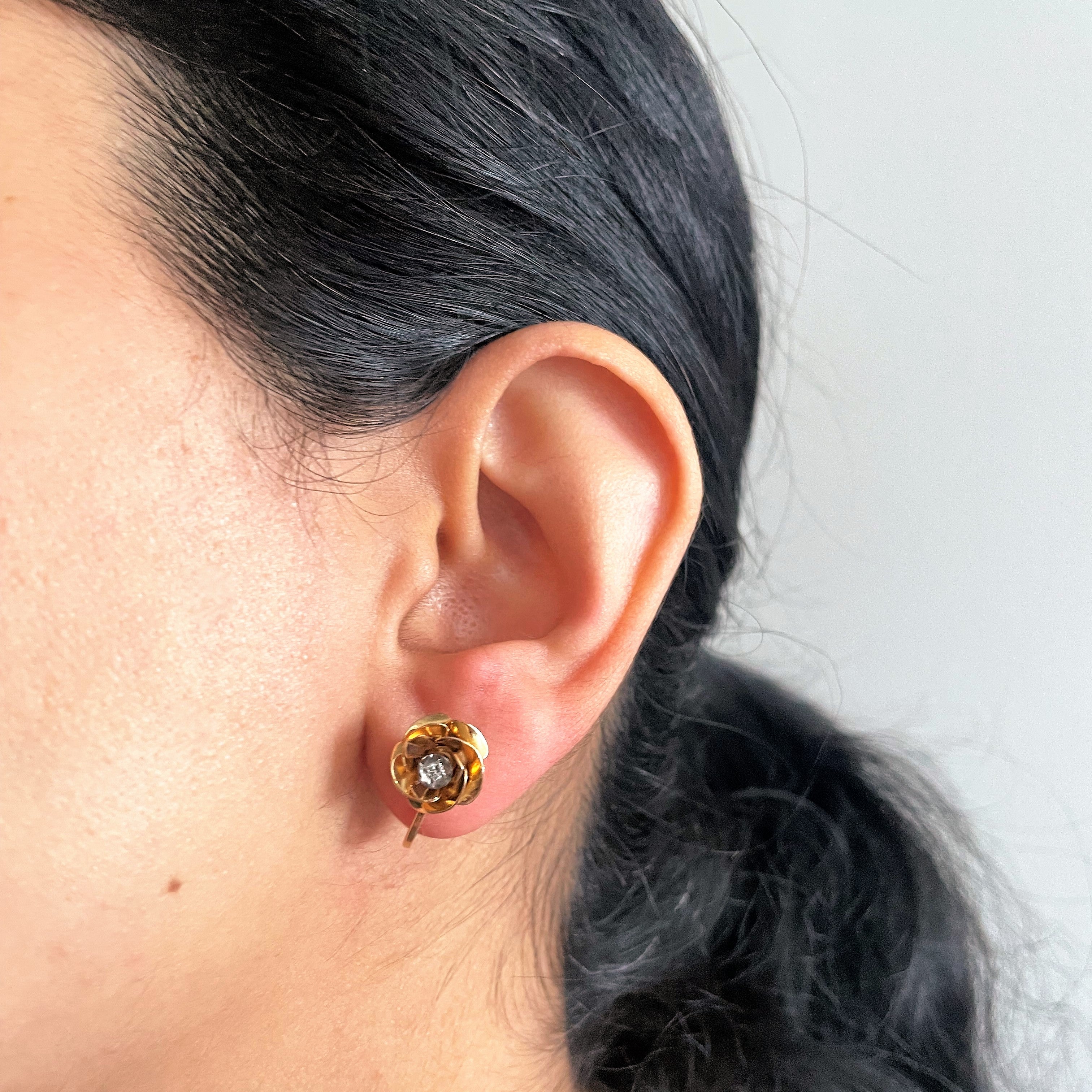Diamond Flower Clip On Earrings | 0.05ctw |