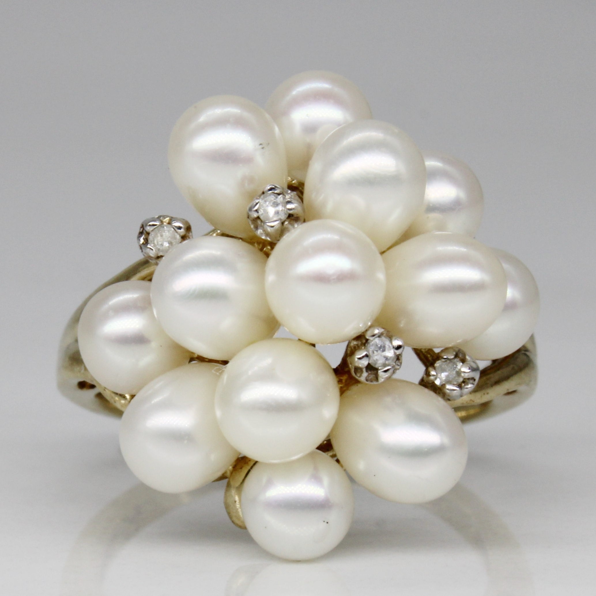 Pearl & Diamond Cocktail Ring | 0.02ctw | SZ 7 |