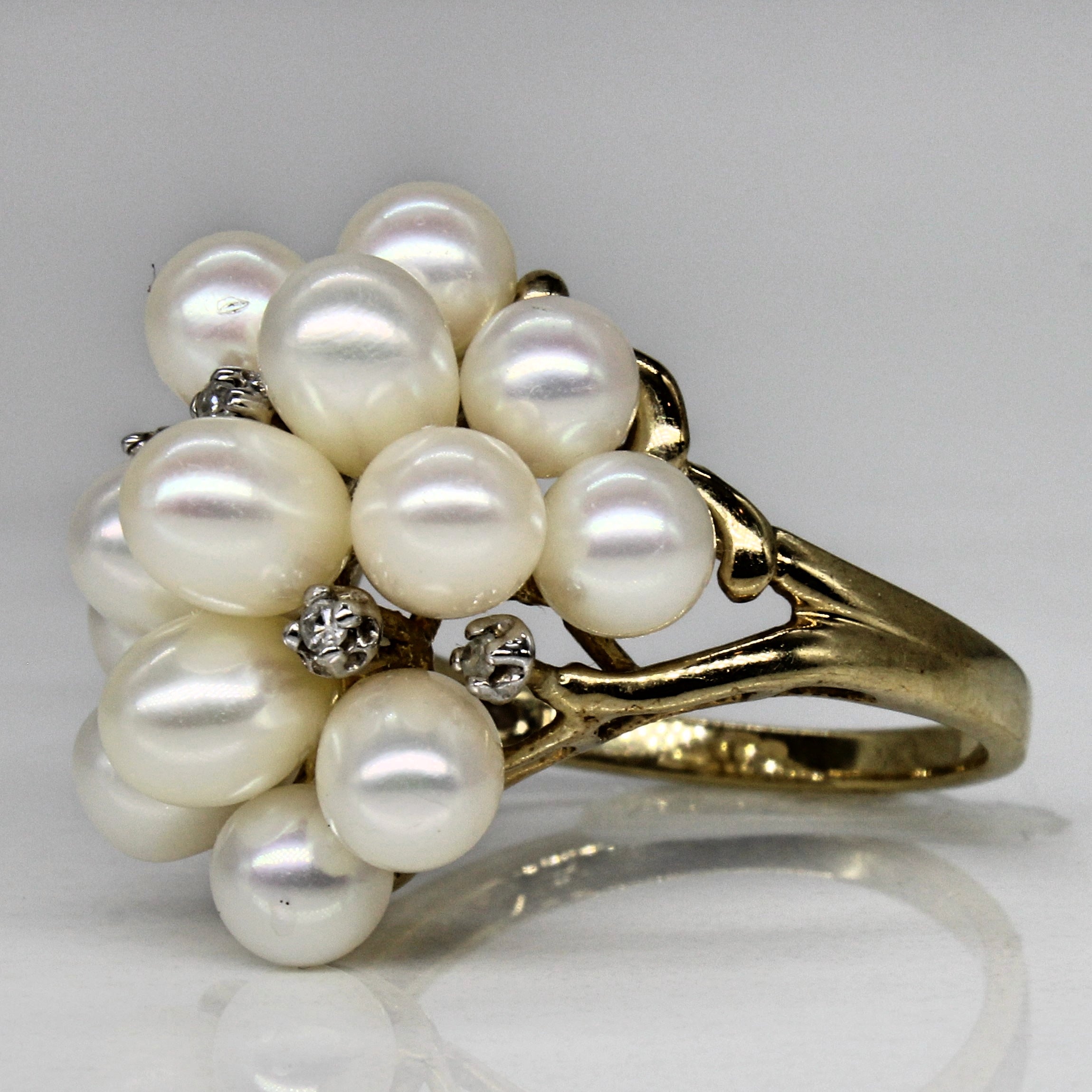 Pearl & Diamond Cocktail Ring | 0.02ctw | SZ 7 |