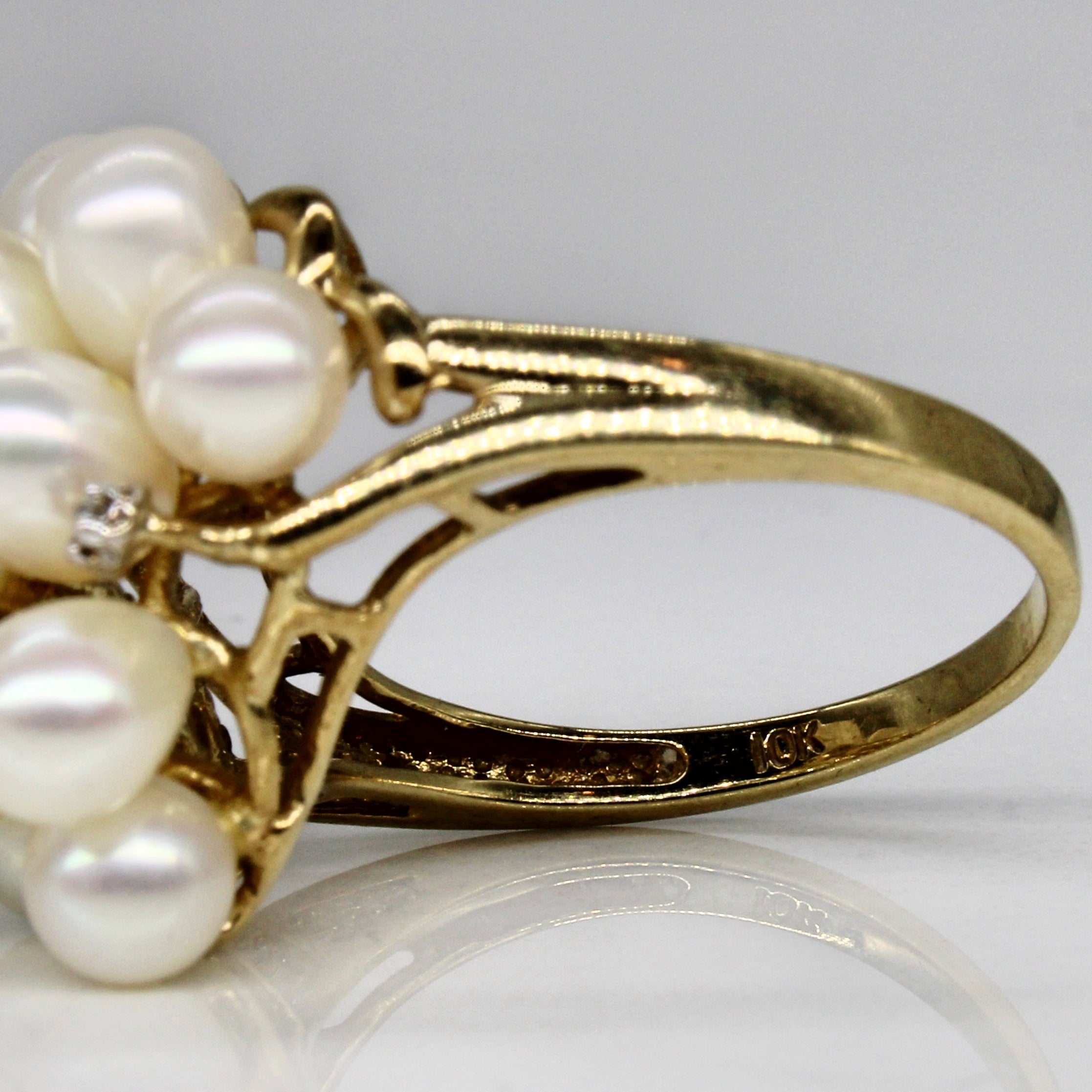 Pearl & Diamond Cocktail Ring | 0.02ctw | SZ 7 |