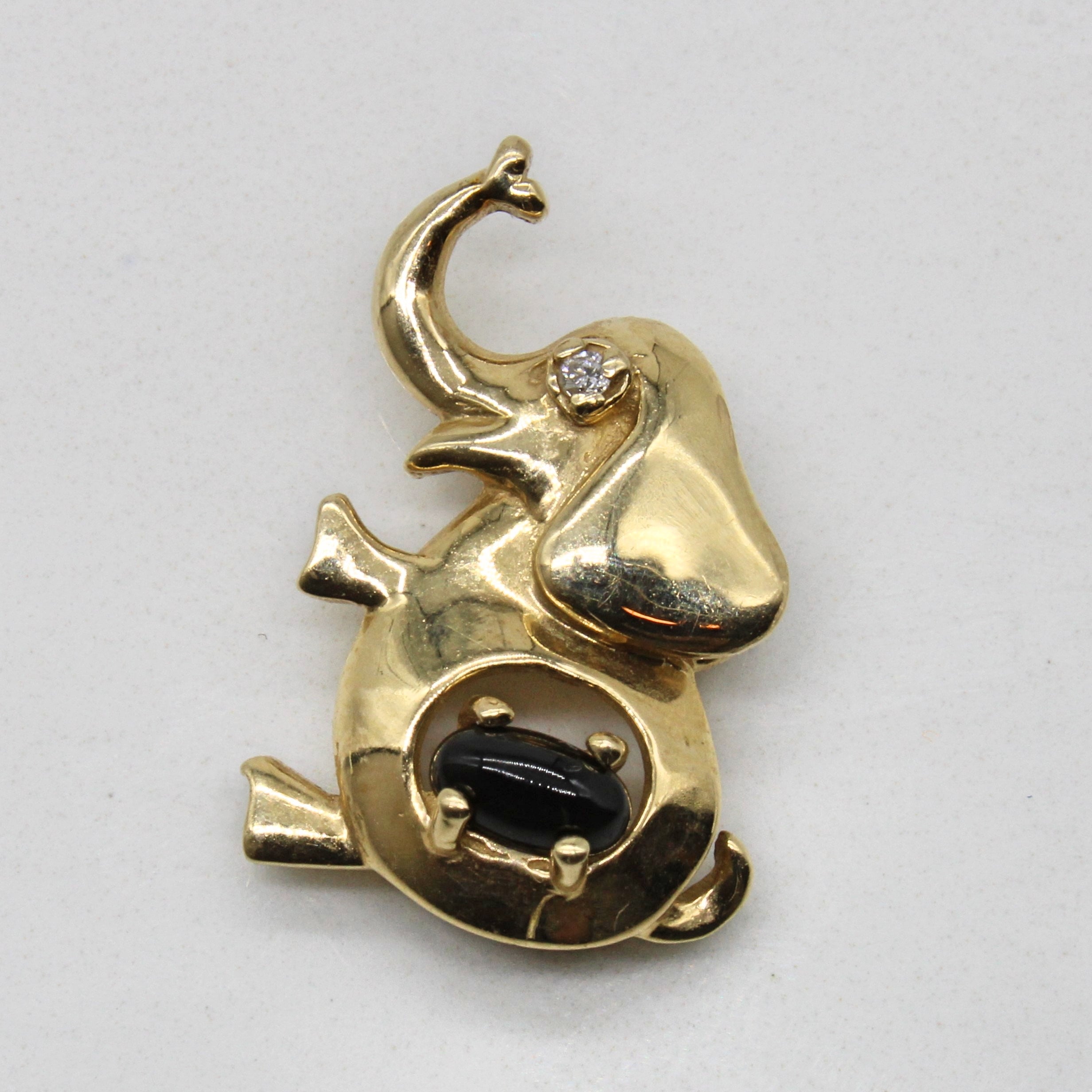 Onyx & Diamond Elephant Pendant | 0.16ct, 0.01ct |