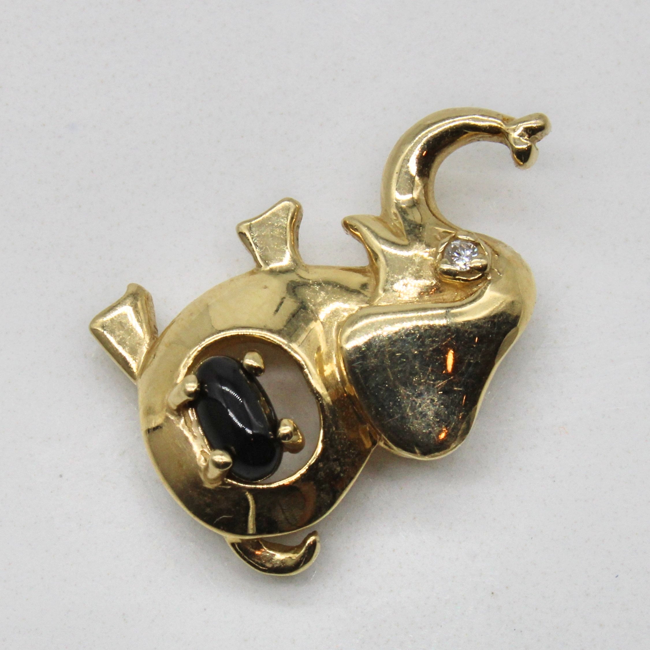 Onyx & Diamond Elephant Pendant | 0.16ct, 0.01ct |