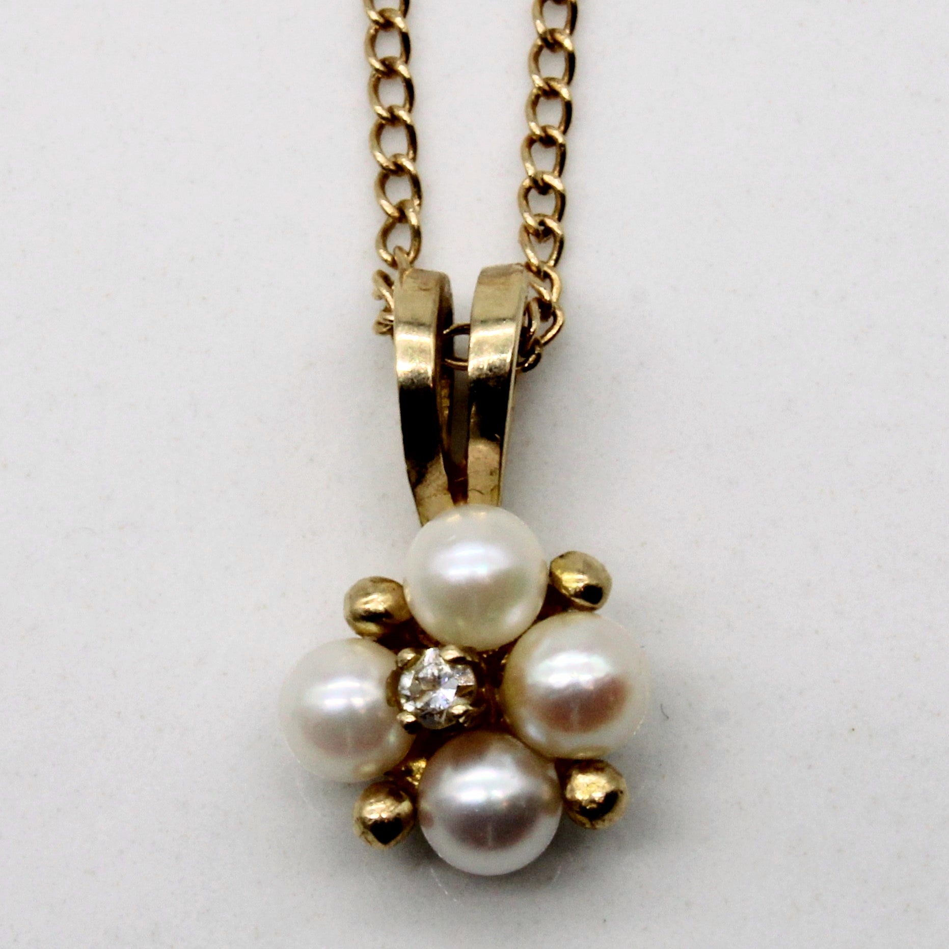 Pearl & Diamond Pendant Necklace | 0.01ct | 15" |