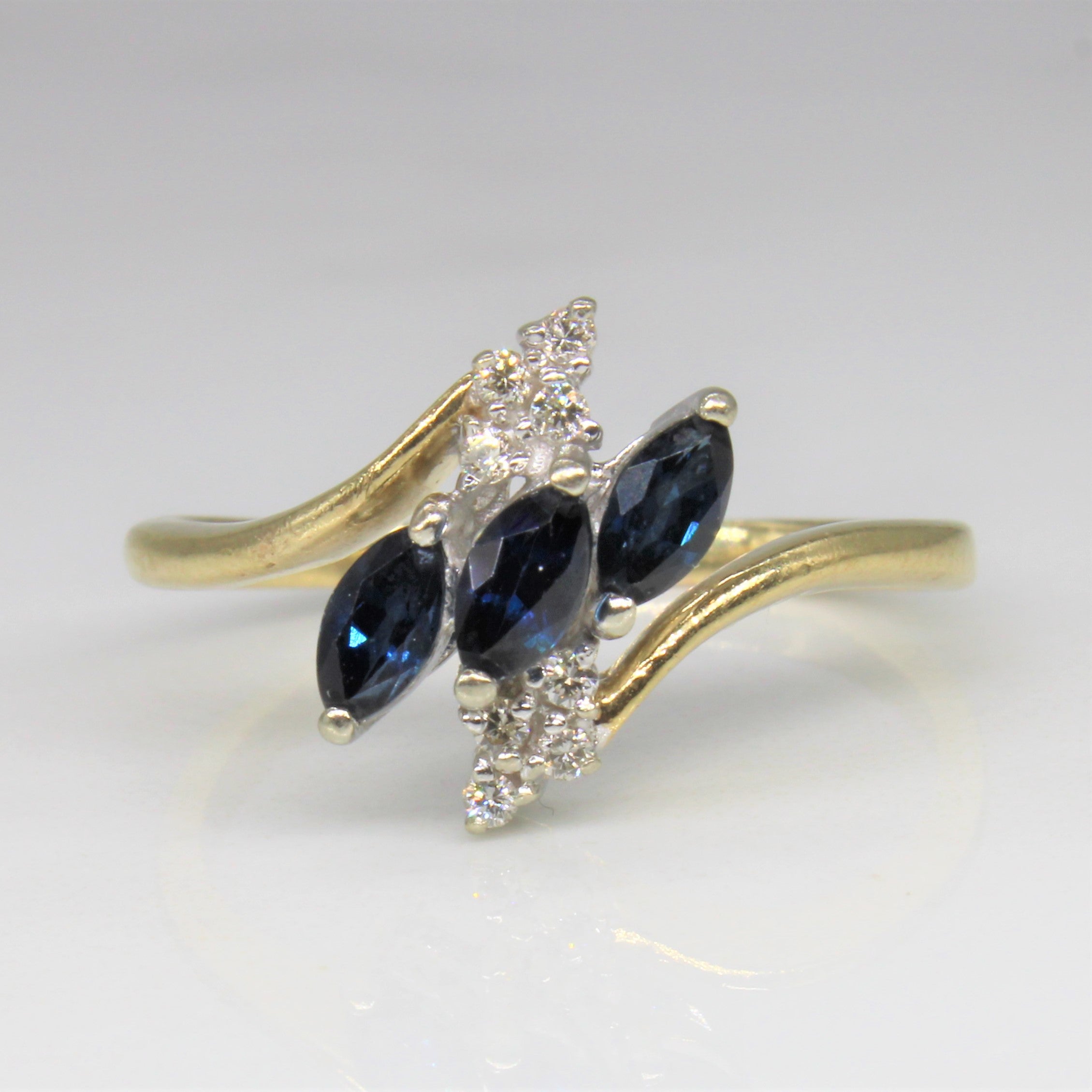 Marquise Sapphire & Diamond Bypass Ring | 0.50ctw, 0.08ctw | SZ 7.5 |