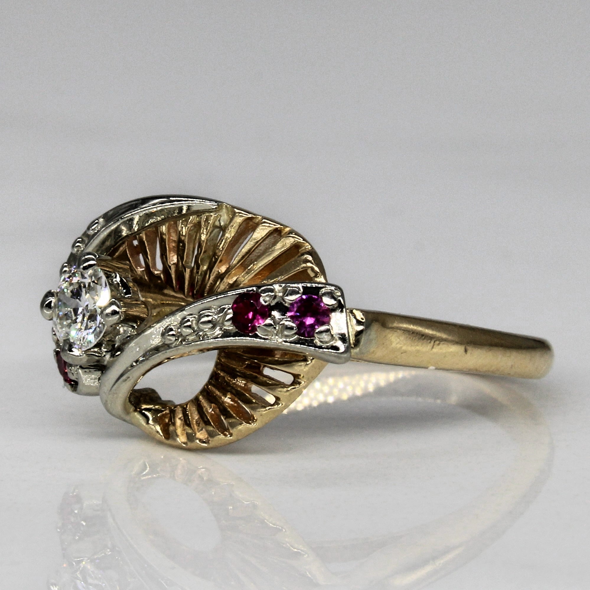Unique Diamond & Synthetic Ruby Ring | 0.14ct, 0.07ctw | SZ 4.5 |