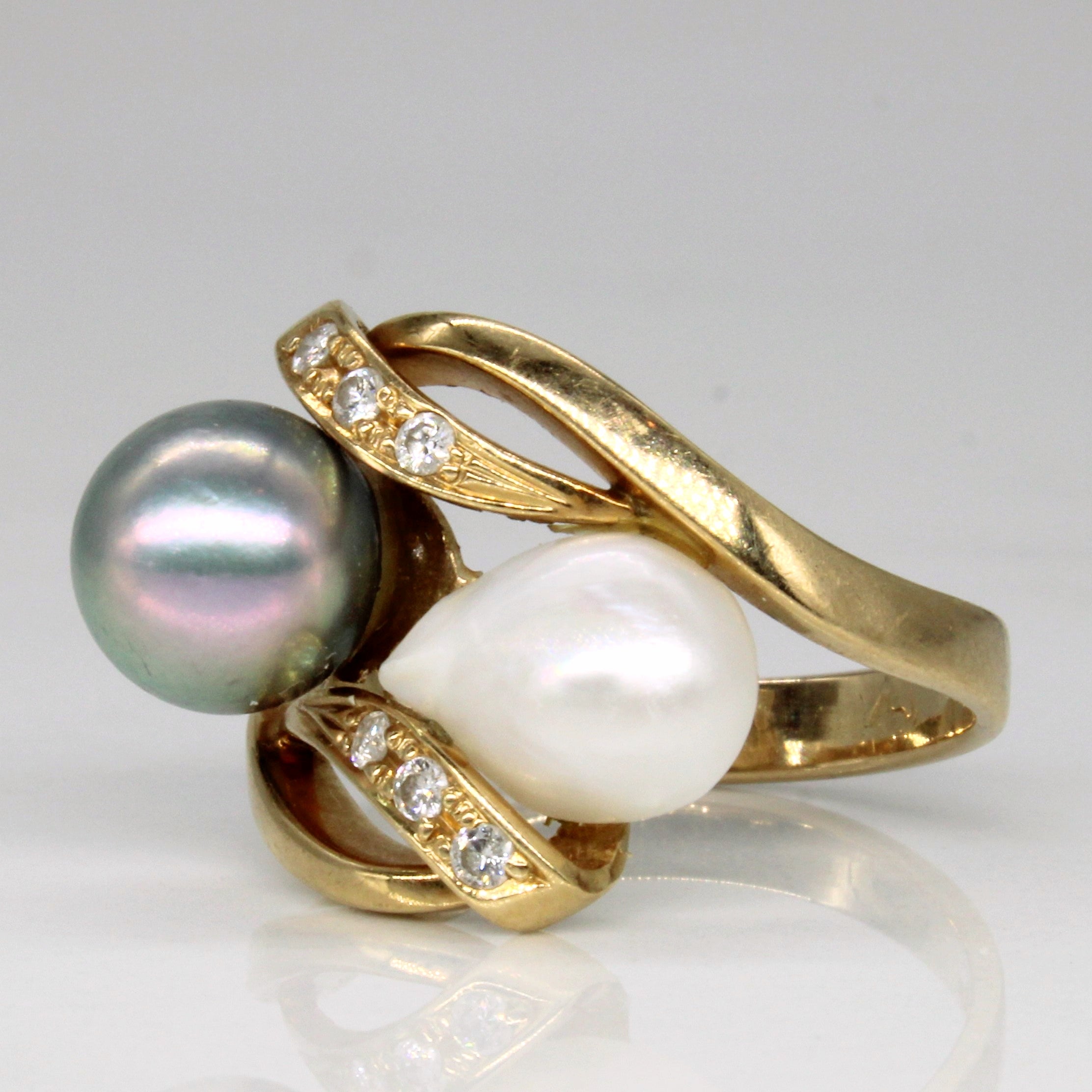 Pearl & Diamond Cocktail Ring | 0.06ctw | SZ 6.75 |