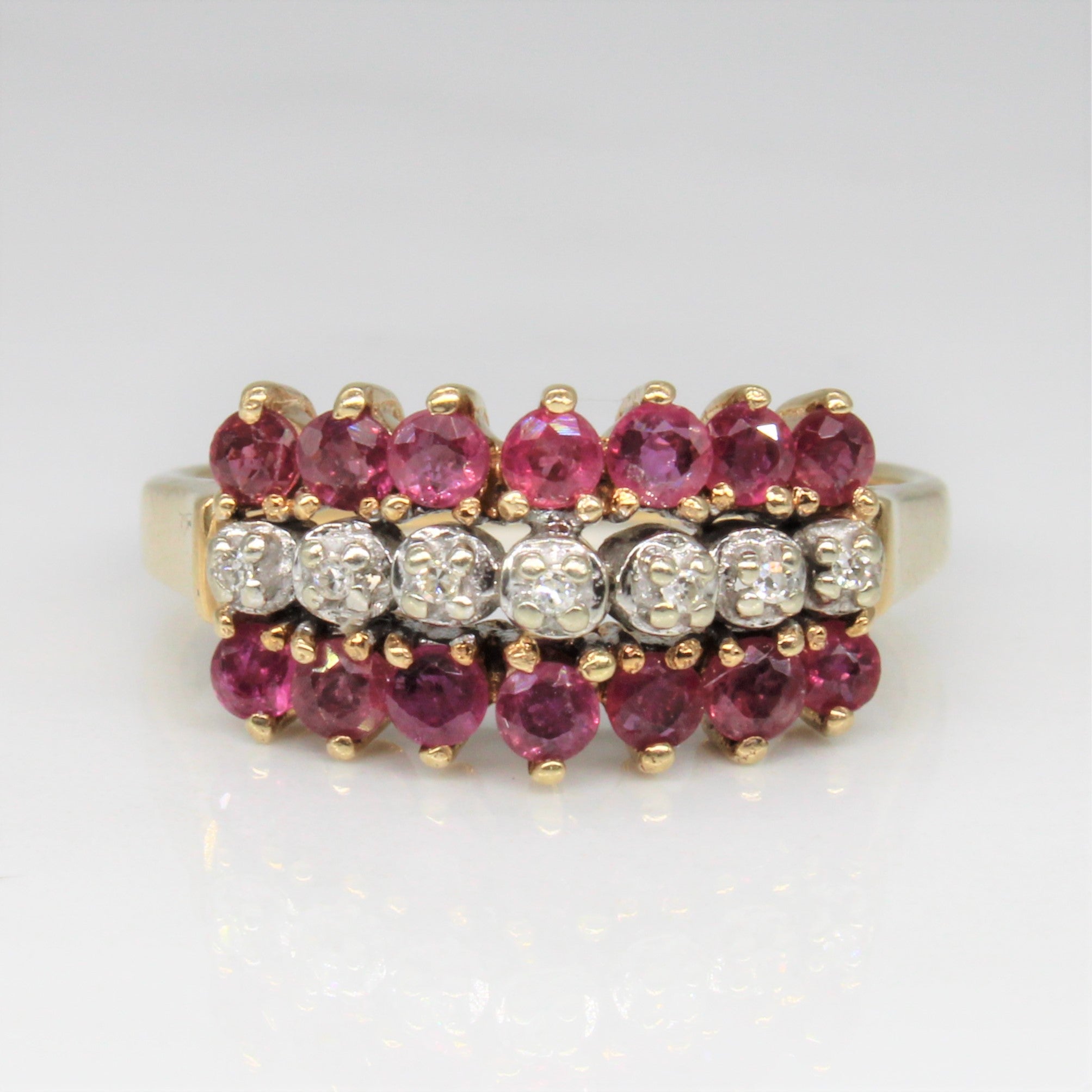 Ruby & Diamond Triple Row Ring | 0.70ctw, 0.04ctw | SZ 7.75 |