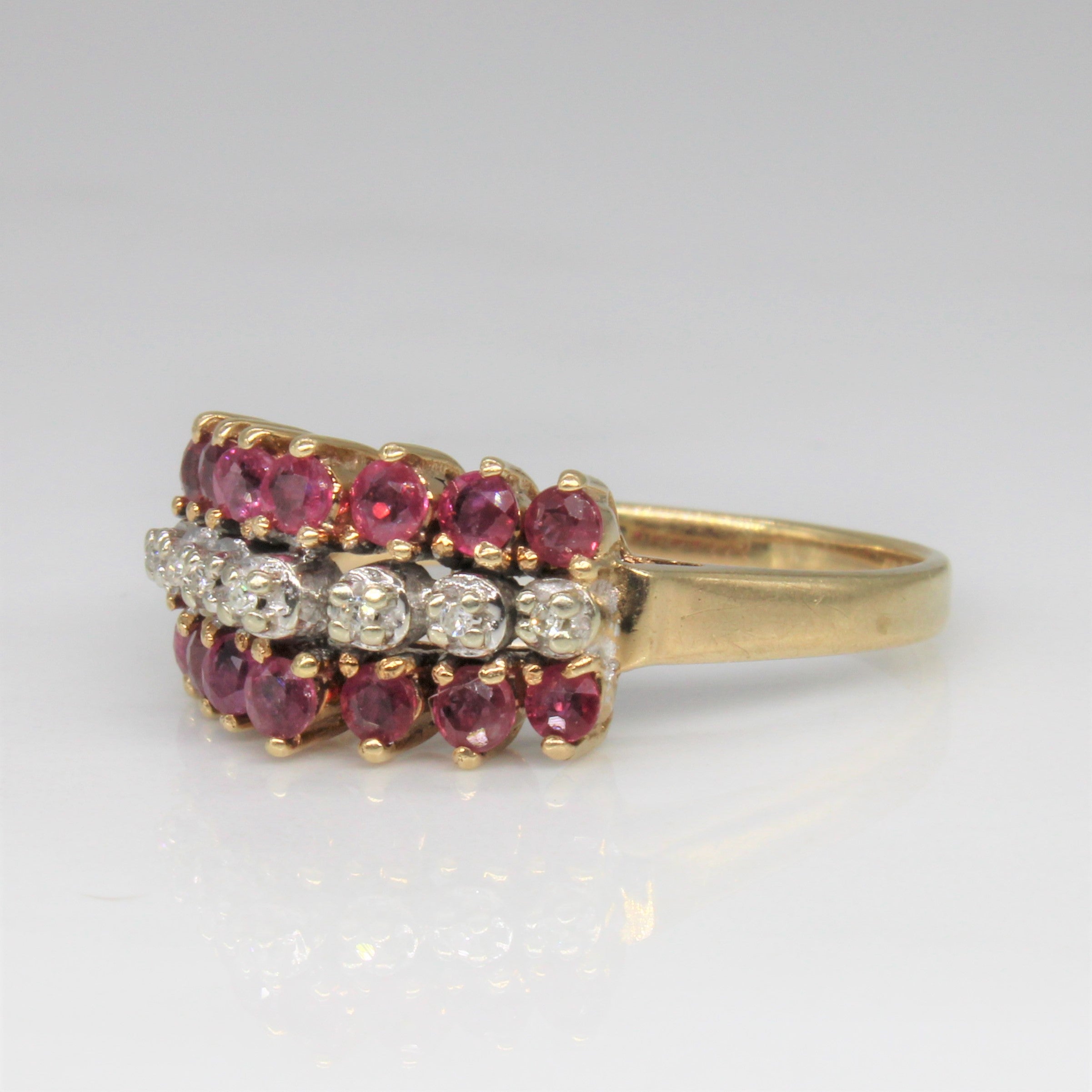 Ruby & Diamond Triple Row Ring | 0.70ctw, 0.04ctw | SZ 7.75 |