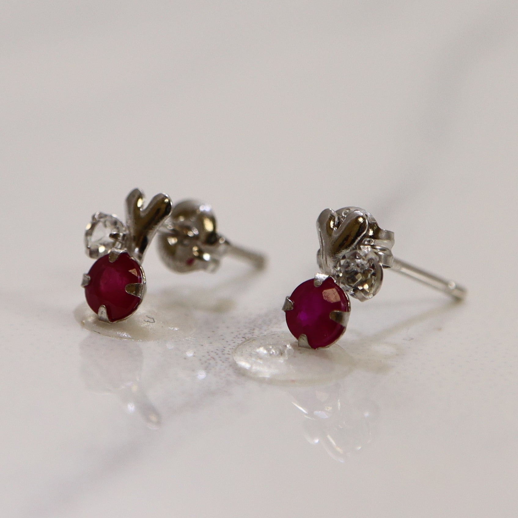 White Sapphire & Ruby Platinum Stud Earrings | 0.30ctw |